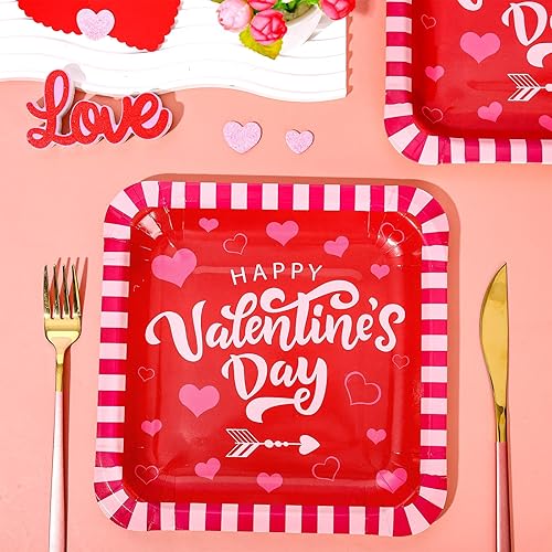 Miniatura 3 de Whaline 40 platos de papel para el día de San Valentín platos desechables en forma de corazón rojo y rosa vajilla decorativa para el día de San