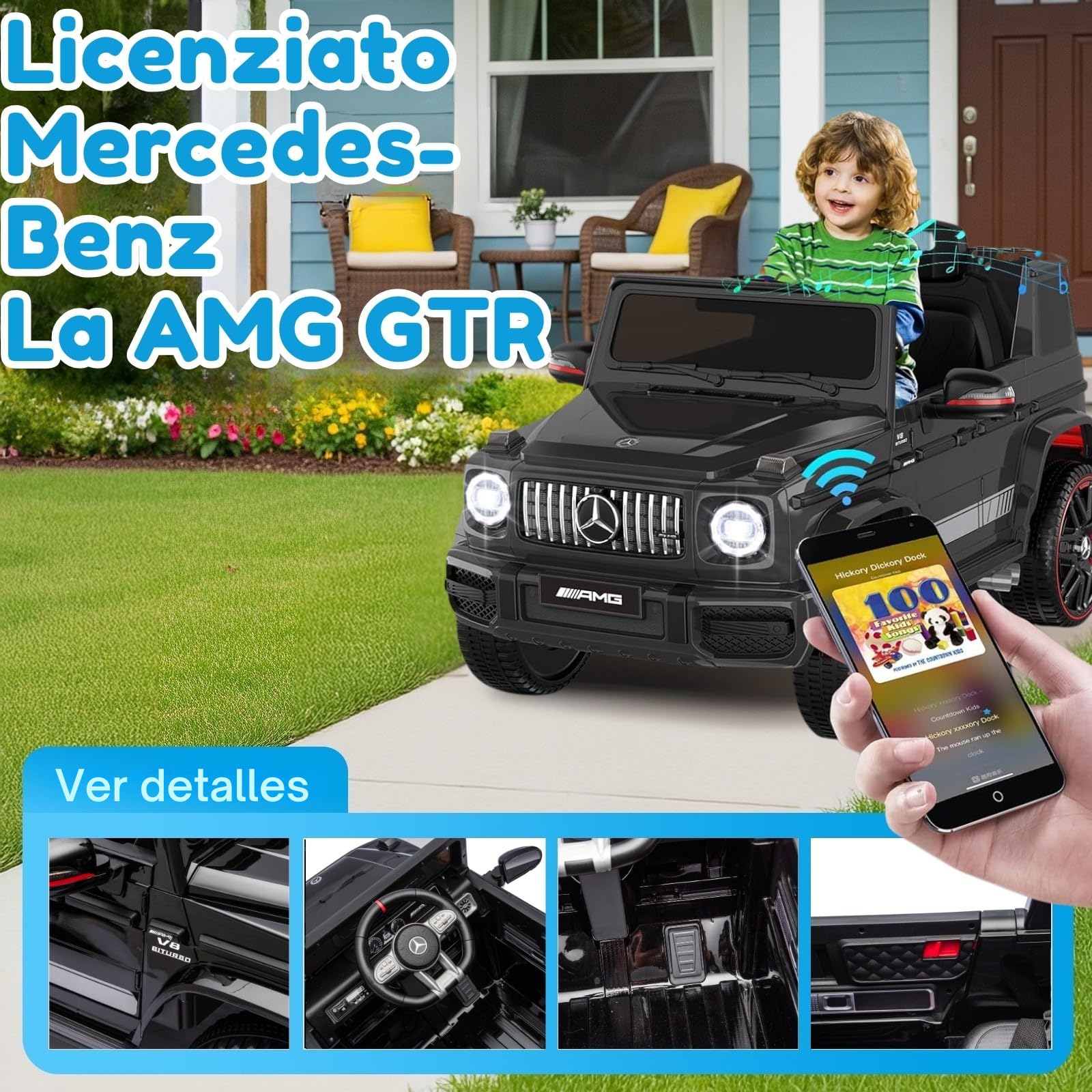 LALAHO Coche eléctrico infantil Mercedes AMG G63 12V 7Ah 2.4G Negro