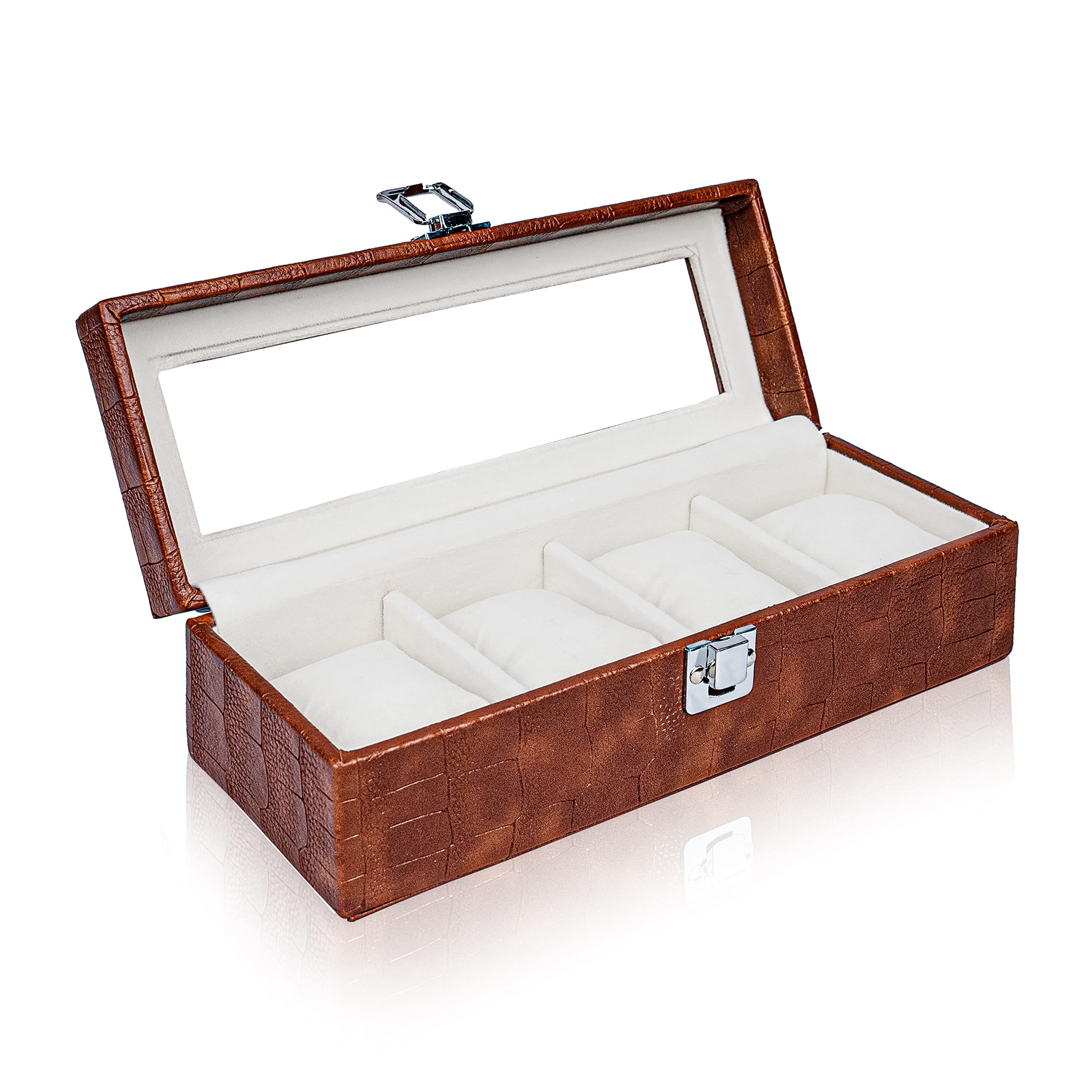 Sinaea Watch Box Case Organizer Real Glass Watch Display Case For Men Women Premium Vegan Leather 4 Slots Watch Luxury Case Organizer Ideal for Christmas Birthday Fathers & Thanksgiving Day (Tan) (B0BY7F7Z9K) Amazon Price History, Amazon Price Tracker