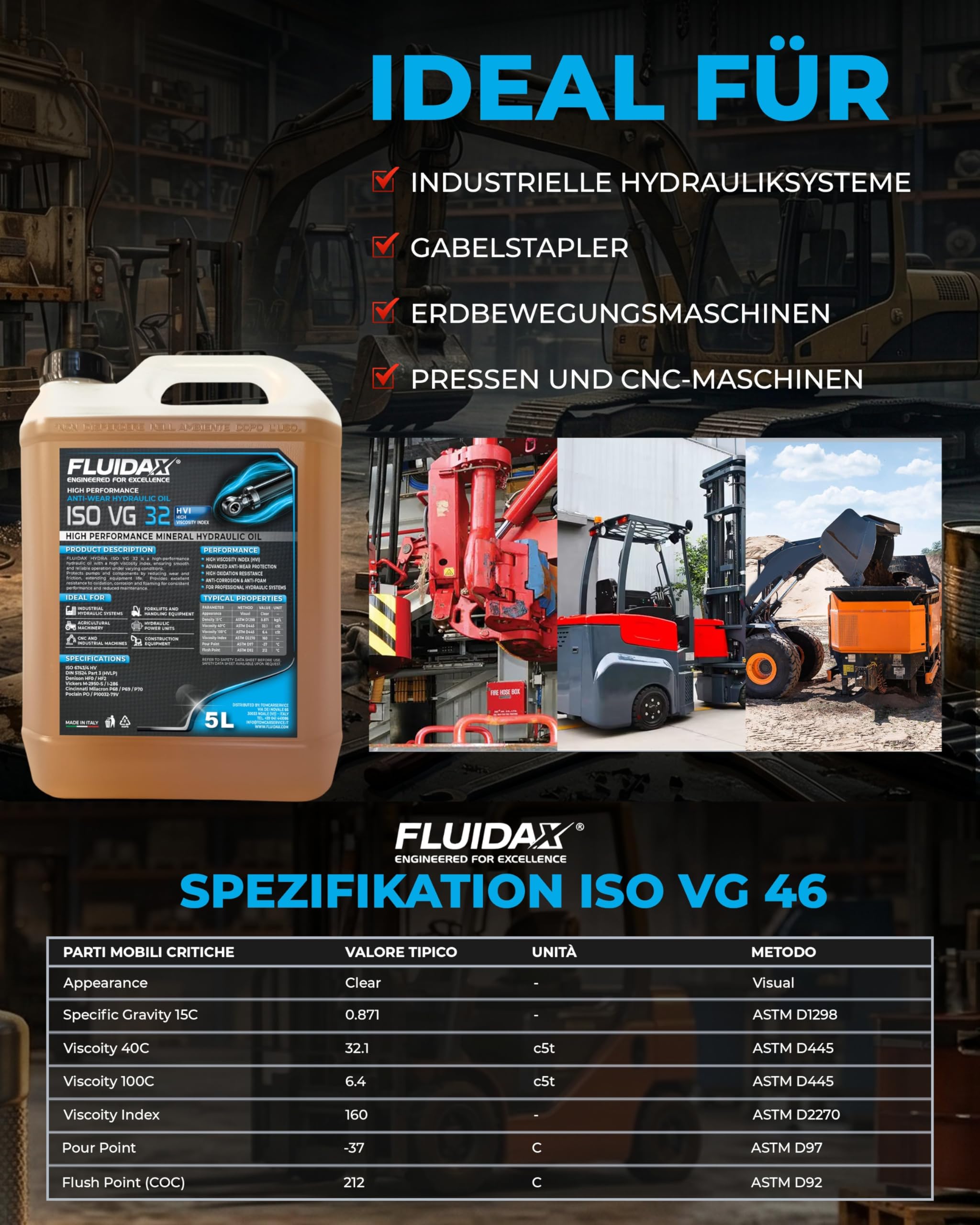 Hydrauliköl ISO VG 32 HVI 5 Liter – Hochleistungs Hydrauliköl, Verschleißschutz, Hohe thermische Stabilität – Für Industrie, Traktor, Bagger und Hydrauliksysteme