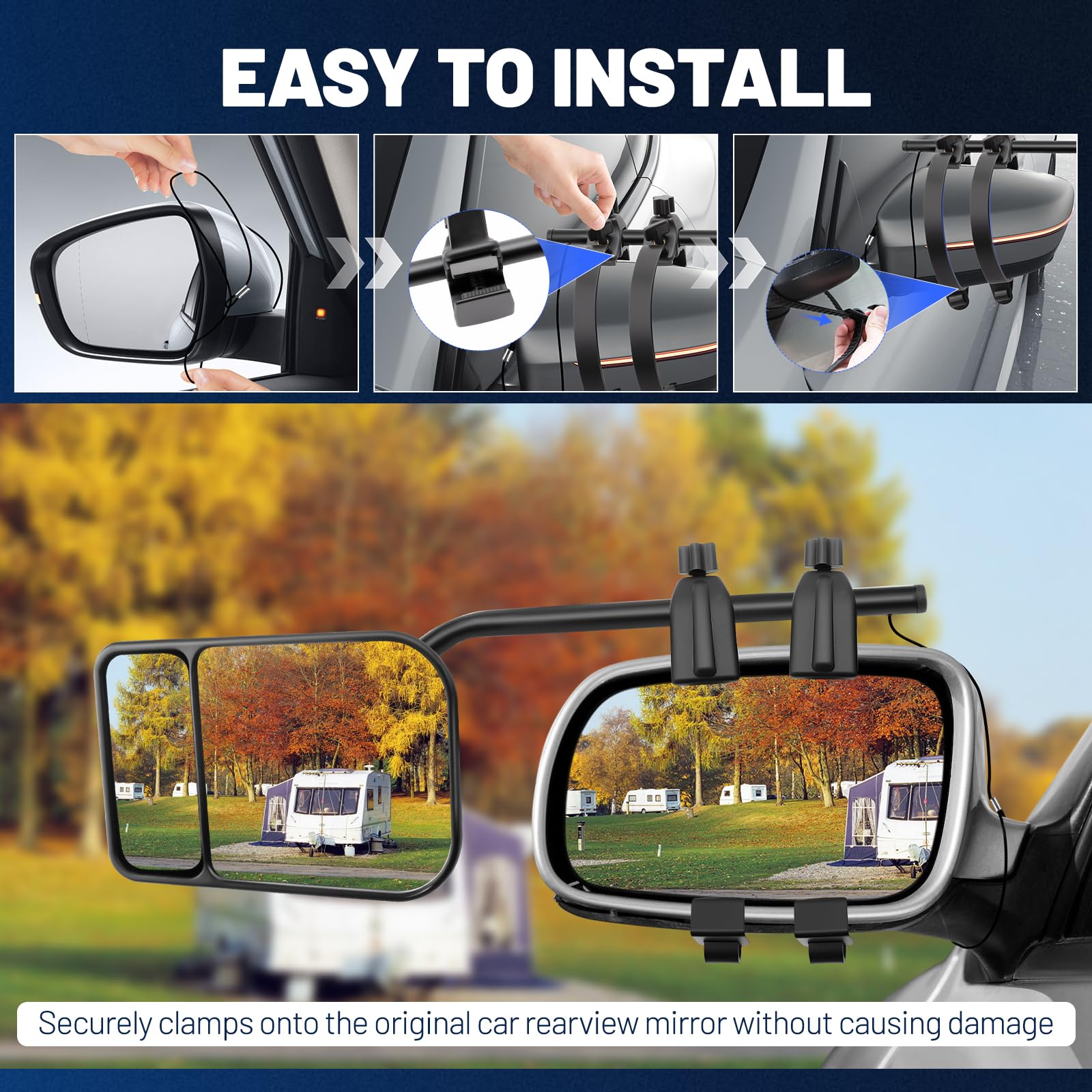KAOLALI Espejo Retrovisor Caravana Universal, Espejos de Remolque Exteriores Retrovisores, Espejo Caravana Coche Retrovisores, Espejos Coche Multi-ángulos para Remolque Furgoneta Camion 2 Unidades