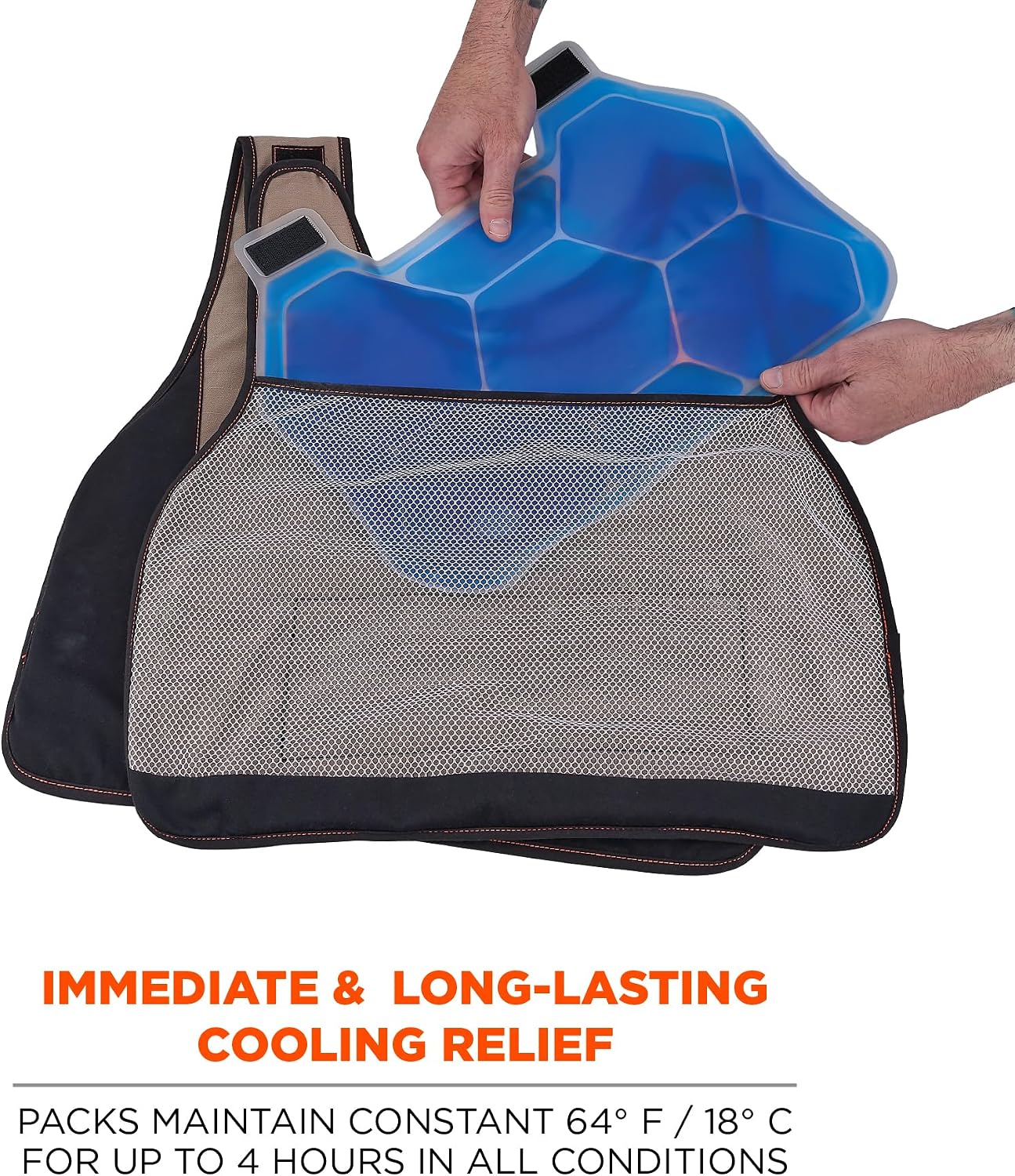Ergodyne unisex adult Premium Phase Change - Packs FR Cooling Ice Vest, Khaki, Large-X-Large US