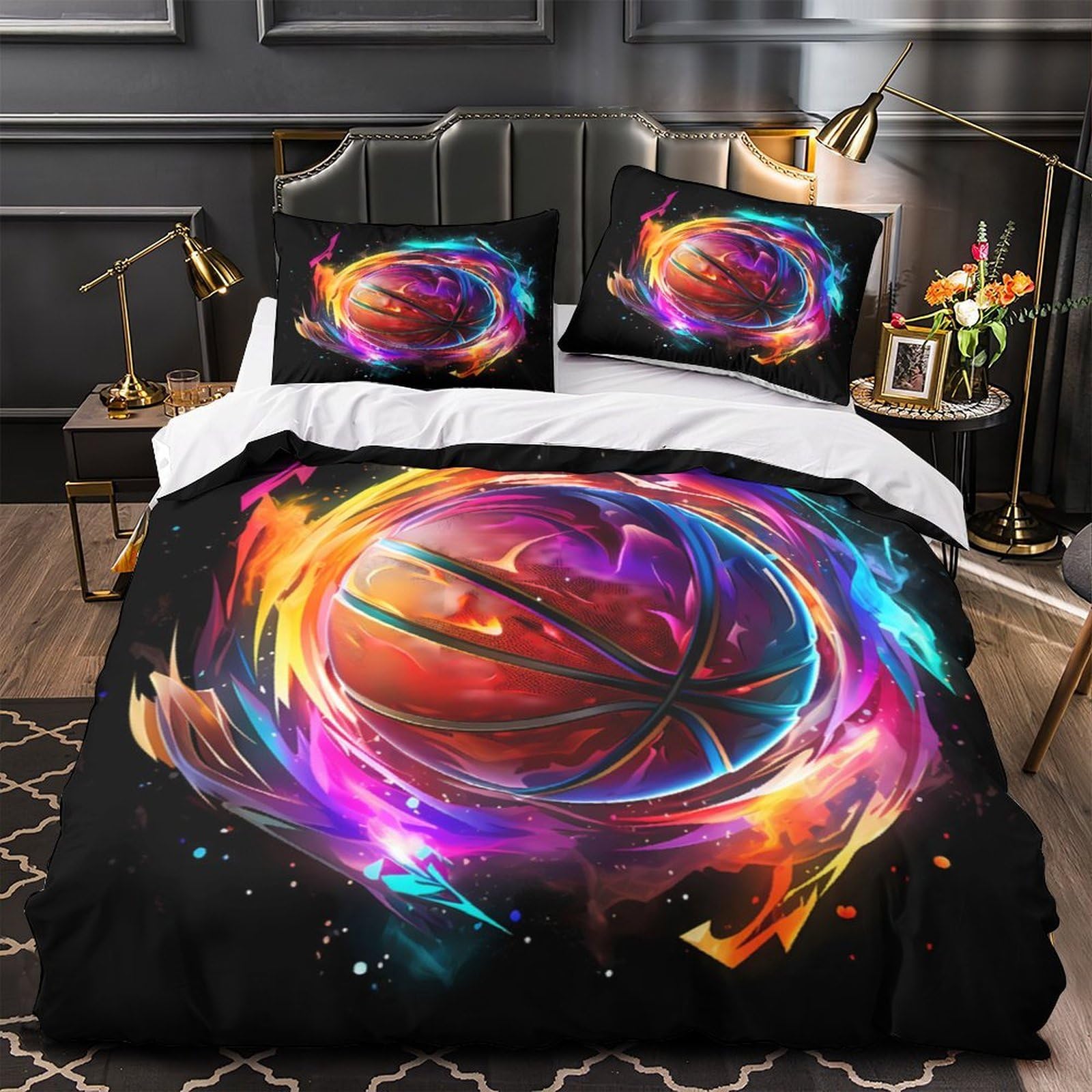 Housse de couette basket 140x200 ultra douce fermeture éclair lit simple ado