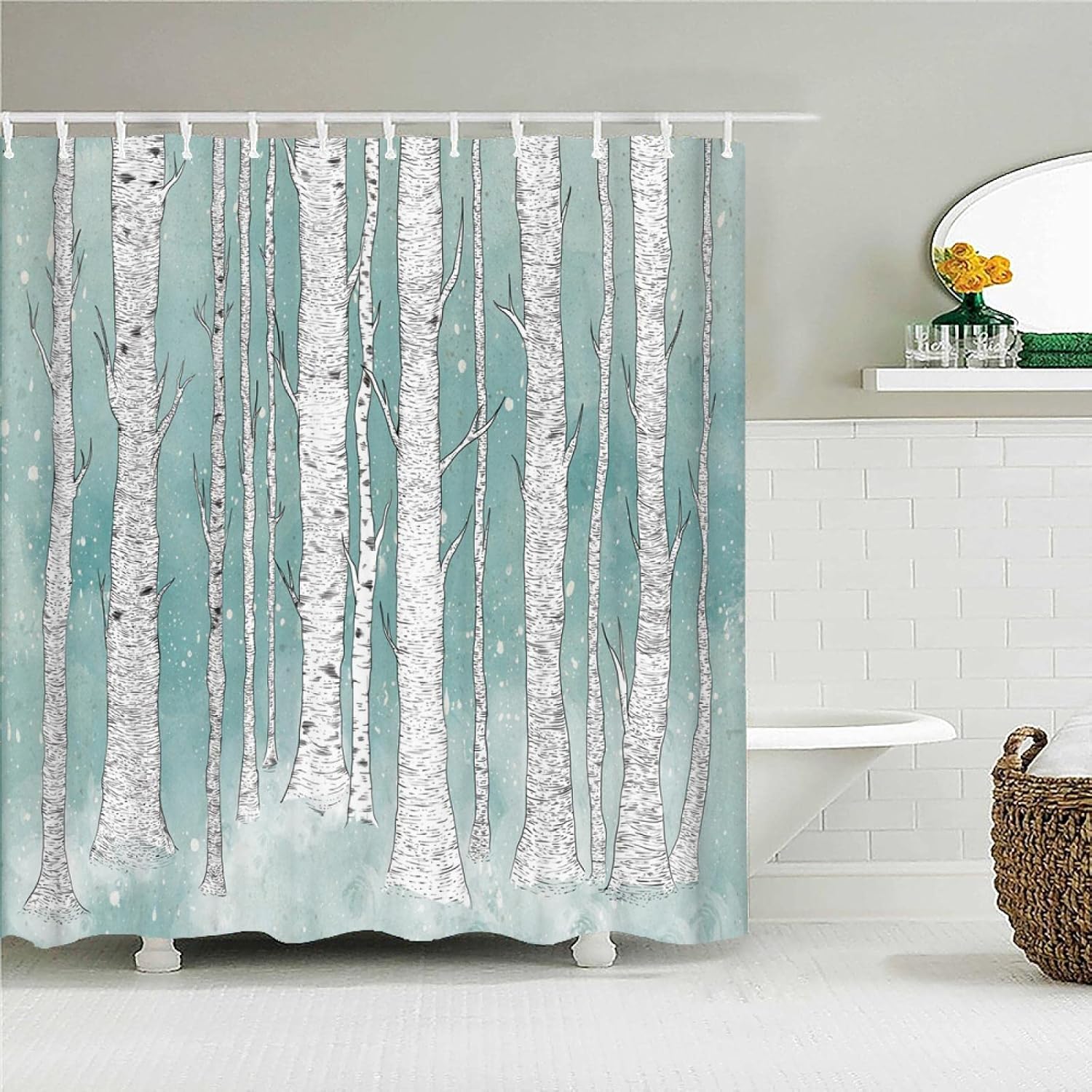 Waterproof Fabric Shower Curtains Tree Leaves White Birch Bathroom Large Print Decorative Shower Curtain Bath Screen 100x200cm(39" Wx79 H)