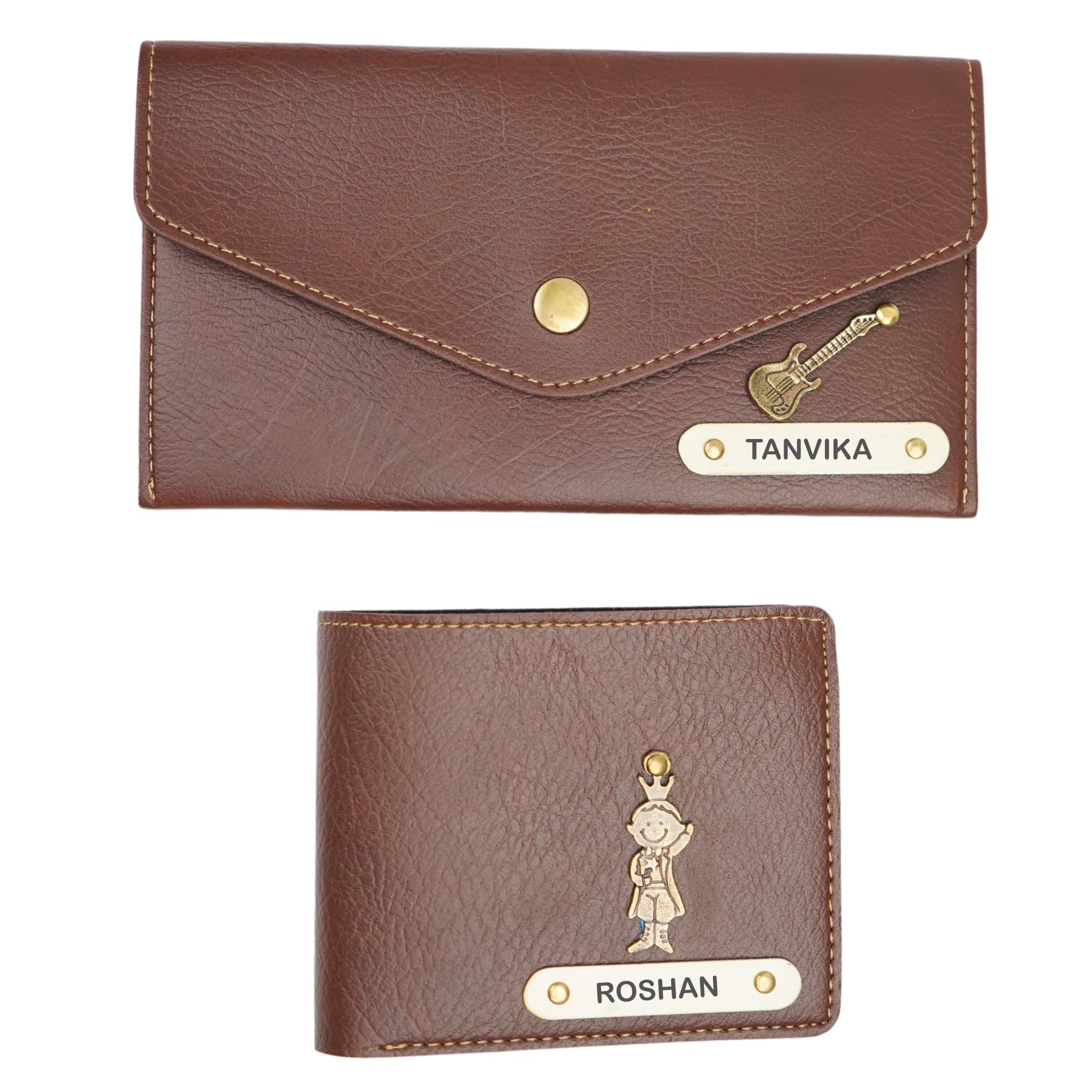your gift studio Customized Gifts for Couple | Customized Wallet Couple | Couple Gifts for Anniversary | Personalized Couple Wallet & Purse with Name and Charm (Brown)-picture-48