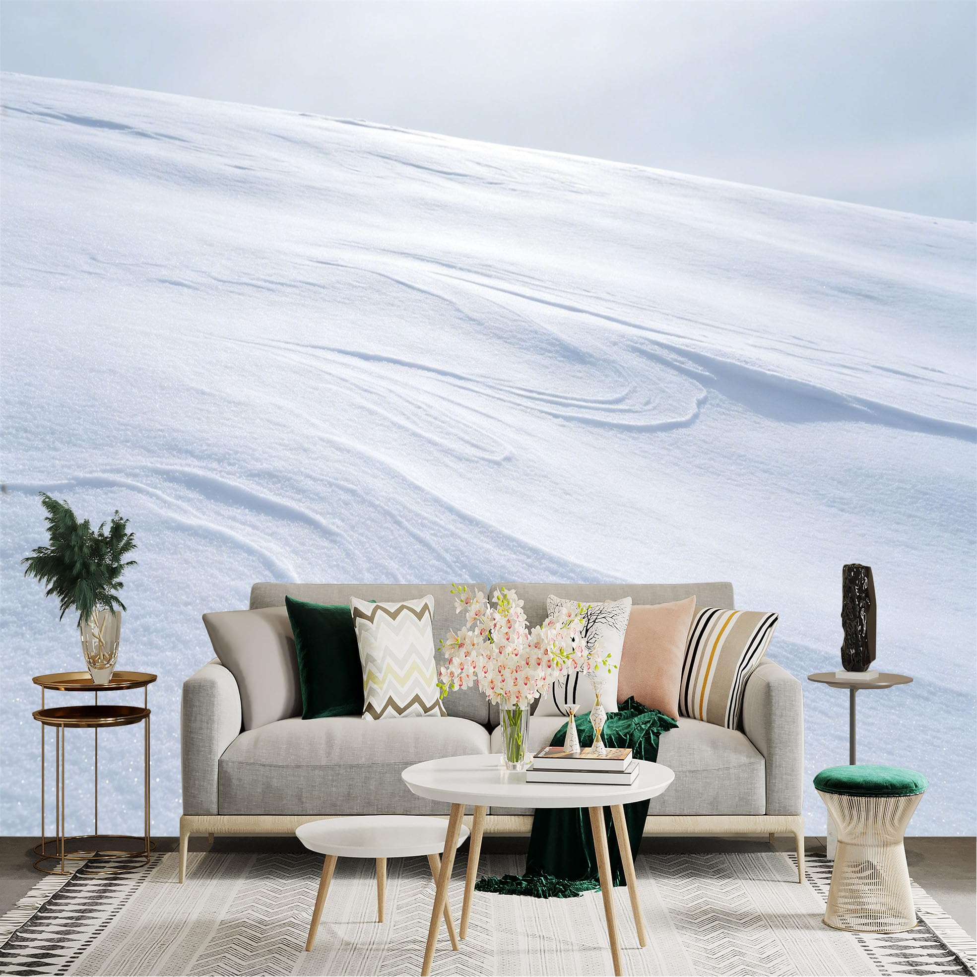 Lnzczhyre Dbh260521882 Custom Size Wall Sticker Mural， Pristine White Snow Dunes， Wavy Winter Landscape， Minimalist Snowy Texture， For Wall Decoration， Peelandstick Wall Decals.