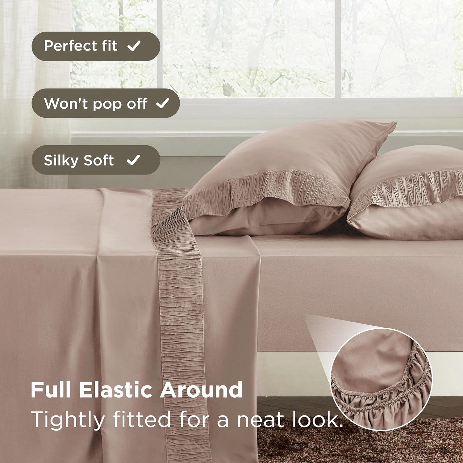 Bedsure Full Size Bed Sheets - 4 Pieces Soft Full Sheet Set - Breathable & Cooling - Hotel Luxury - Easy Care Polyester Microfiber Bedding for Women, Men, Khaki - Image 6