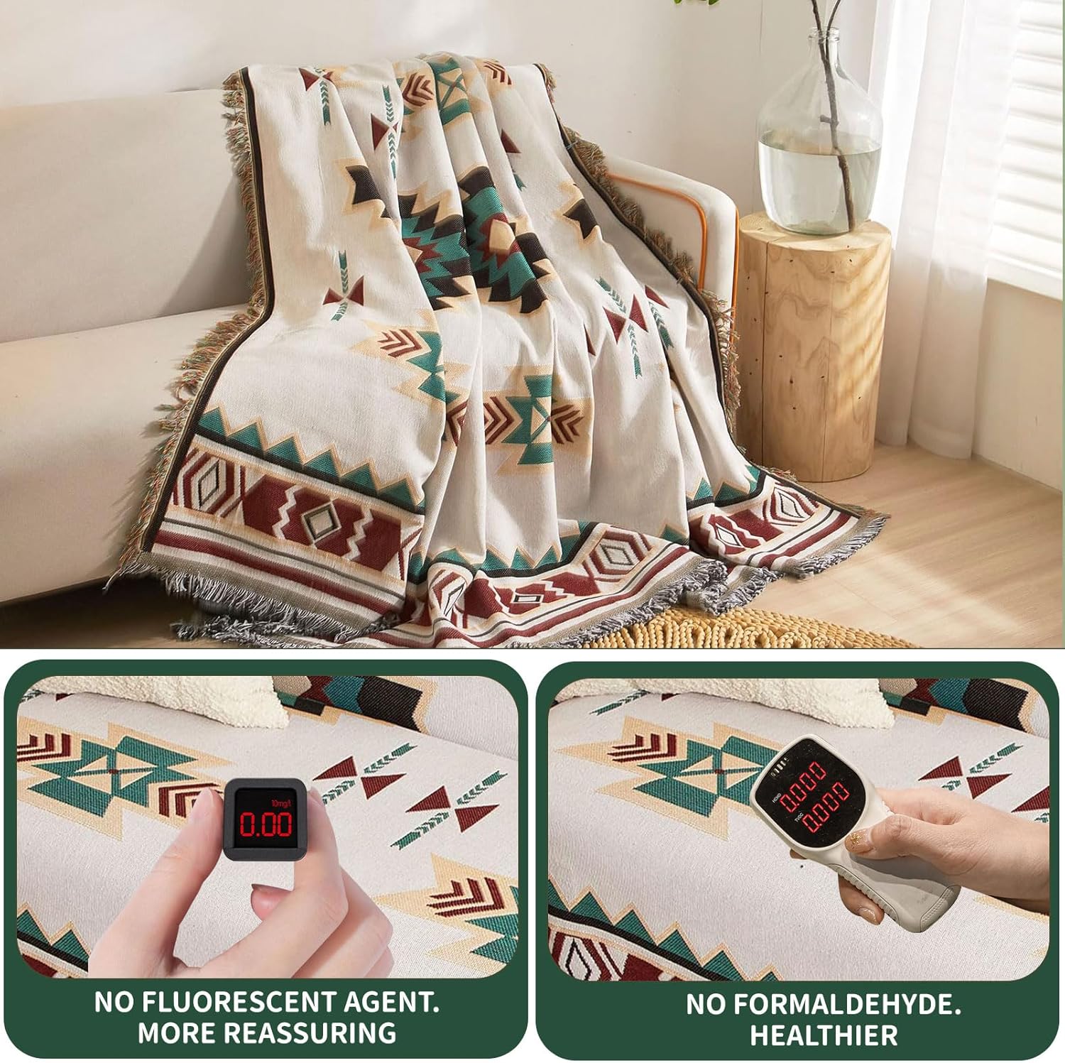ROOMLIFE Aztec Boho Couch Cover Blanket Farmhouse Home Decor Sofa Covers for Loveseat 2/3 Cushion Couches Pet-Friendly Washable Anti-Slip Sofa Slipcovers Furniture Protector with Tassels, 71'' X102''