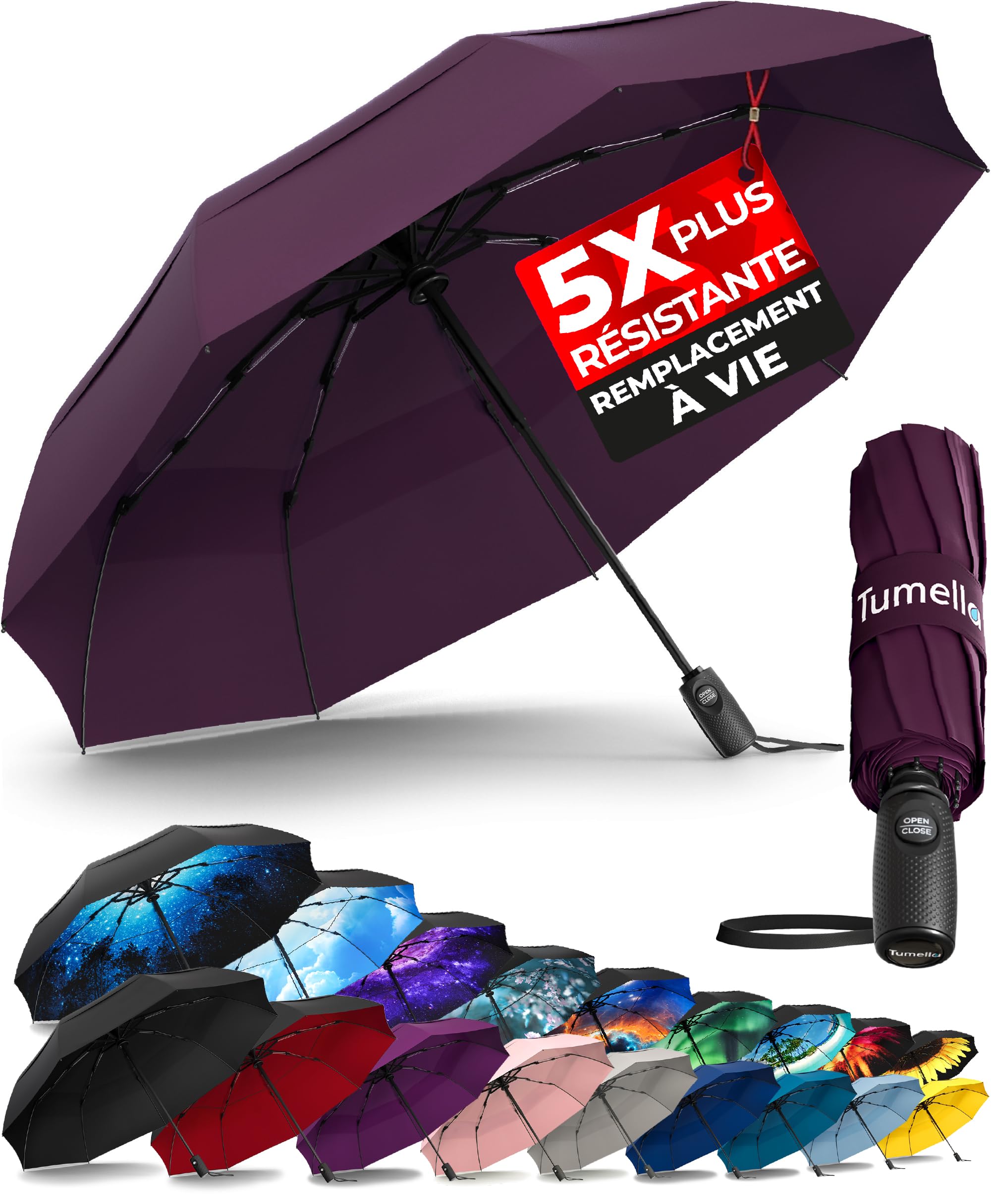 Parapluie de pluie solide TUMELLA supérieur avec poignée durable - 7