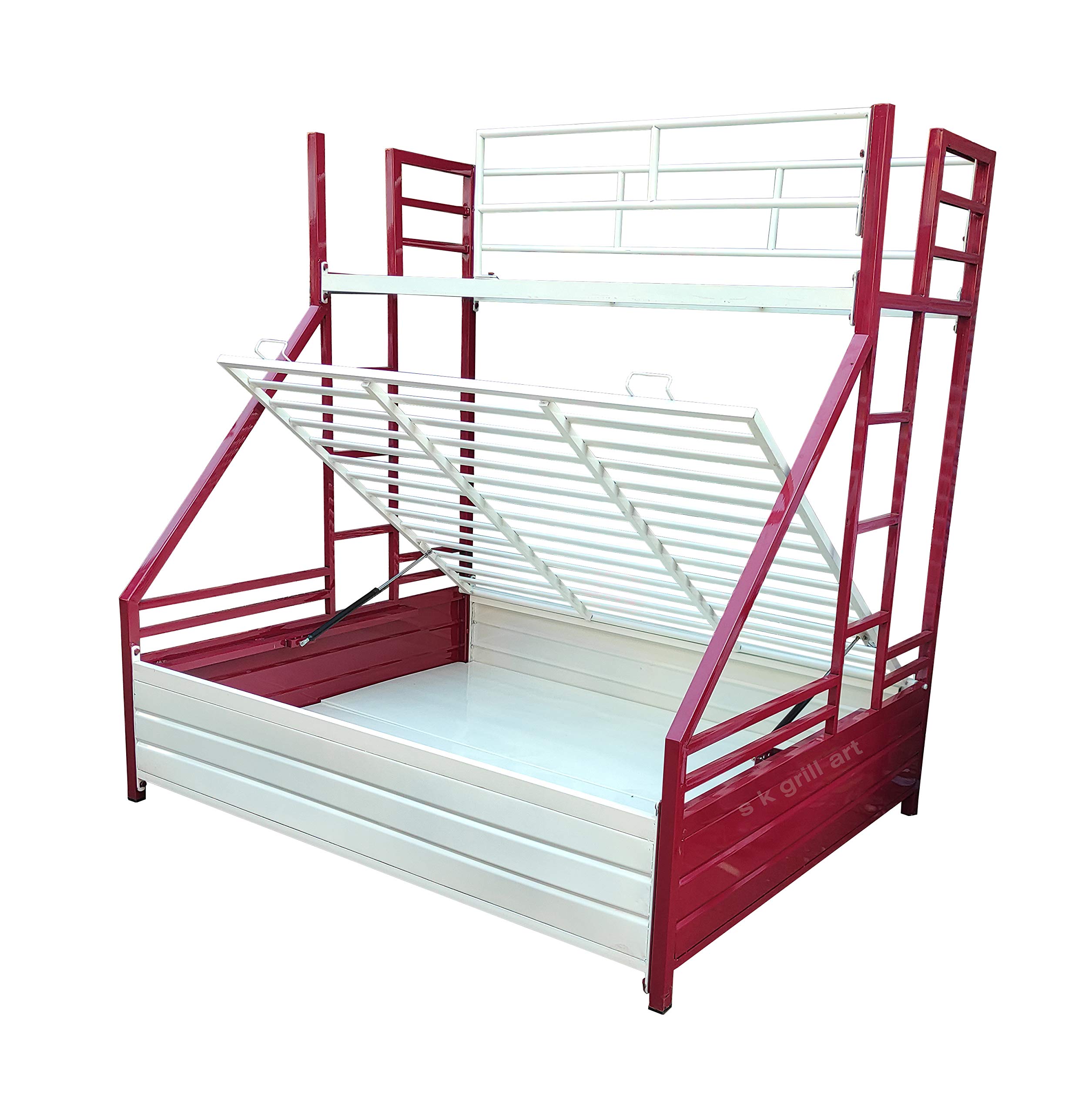 s k grill art Metal Bunk Bed for Adults with Storage β Powder Coated Matte Finish (with Mattress, Bottom 4' x 6' & Top 2.5' x 6') 2