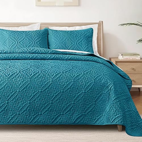 Miniatura 23 de Exclusivo Mezcla - Juego de edredón de la reina, colcha ligera y suave, juegos de ropa de cama con 2 fundas de almohada, edredones blancos modernos