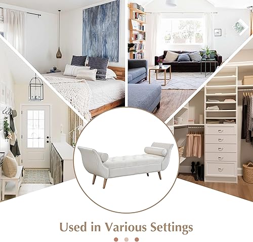 Miniatura 6 de Setawix Banco otomano tapizado de terciopelo con brazos acampanados, reposapiés copetudos con botones para sala de estar y dormitorio, modernos