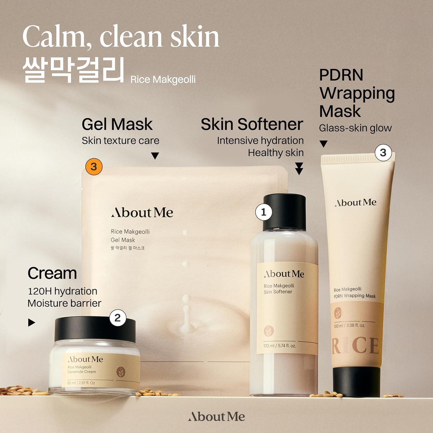 About Me Rice Makgeolli Hydrogel Mask - Real Powder Embedded Gel Sheet, Galactomyces & Niacinamide, Fermented Rice Glass Skin Glow, Non-Drip Vegan Korean Face Mask, Dry Sensitive Skin, 5 Sheets