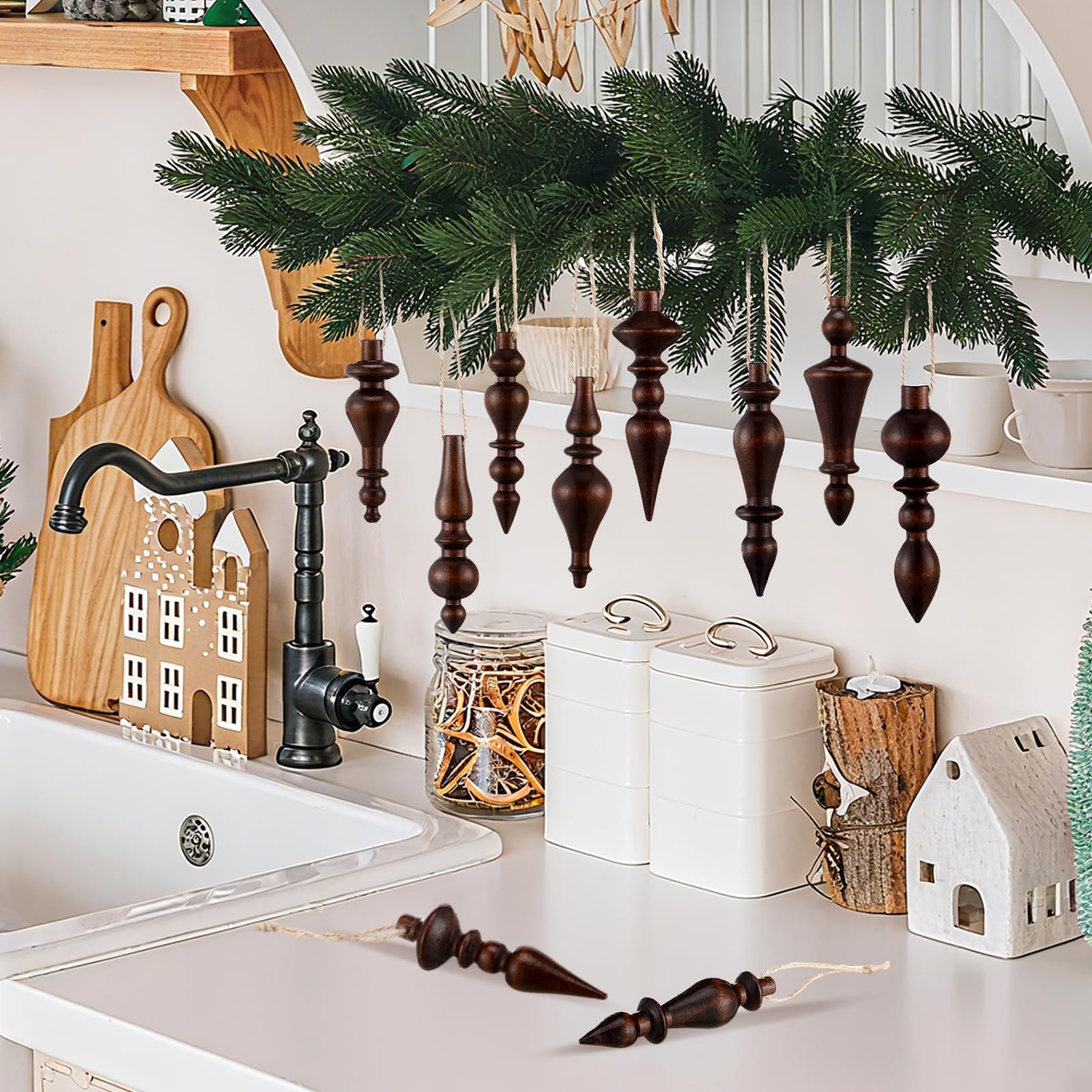 Namalu Weihnachtskugel-Ornamente, 10,2 cm, aus Holz, schlicht, elegant, bruchsicher, für Weihnachtsbäume, hängende Ornamente, Kränze, Girlande, Kaminregal, Dekoration, Braun, 8 Stück