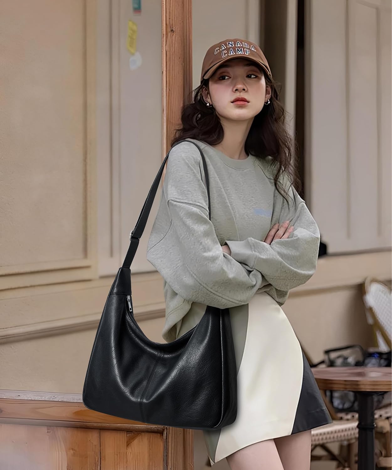 WLLWOO Vegan Leather Slouchy Hobo Bag Women Casual Soft Tote Handbag Vintage Crossbody Adjustable Shoulder Purse Daily Work - Image 3