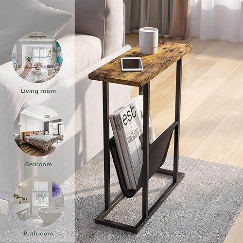 Miniatura 5 de Mesa auxiliar estrecha para espacios pequeños, mesa auxiliar pequeña con soporte para revistas, mesa delgada delgada y delgada para sala de estar,
