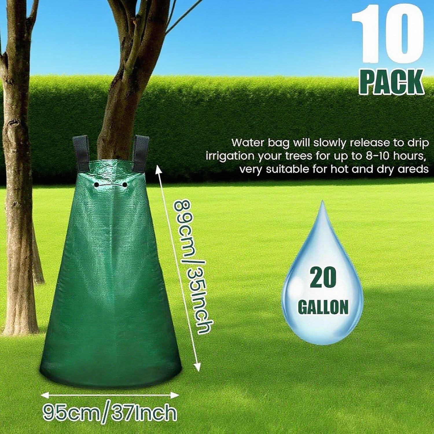 Baumbewässerungssack 75 Liter 10 Stück | Bewässerungssack aus robustem PVC für Bäume | Effiziente Tröpfchenbewässerung mit langsamer Wasserabgabe | UV-beständig und reißfest