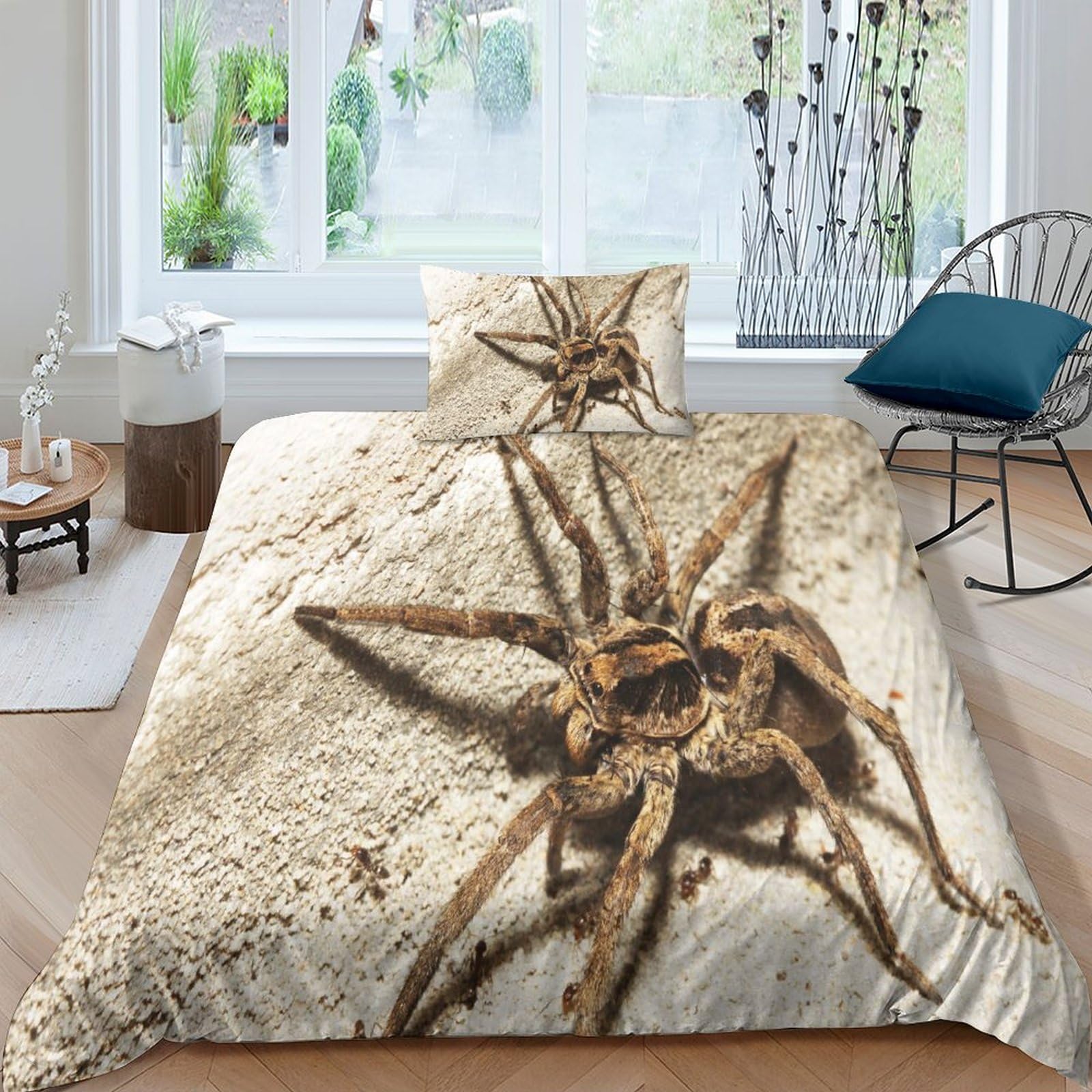 Parure de lit motif araignée 3 pièces en microfibre avec housse de couette et taies d'oreiller