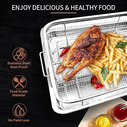 Miniatura 7 de Cesta de repuesto para freidora de aire, juego de 2 piezas de 18.9 x 13.1 pulgadas, bandeja de repuesto para freidora de aire de acero inoxidable de
