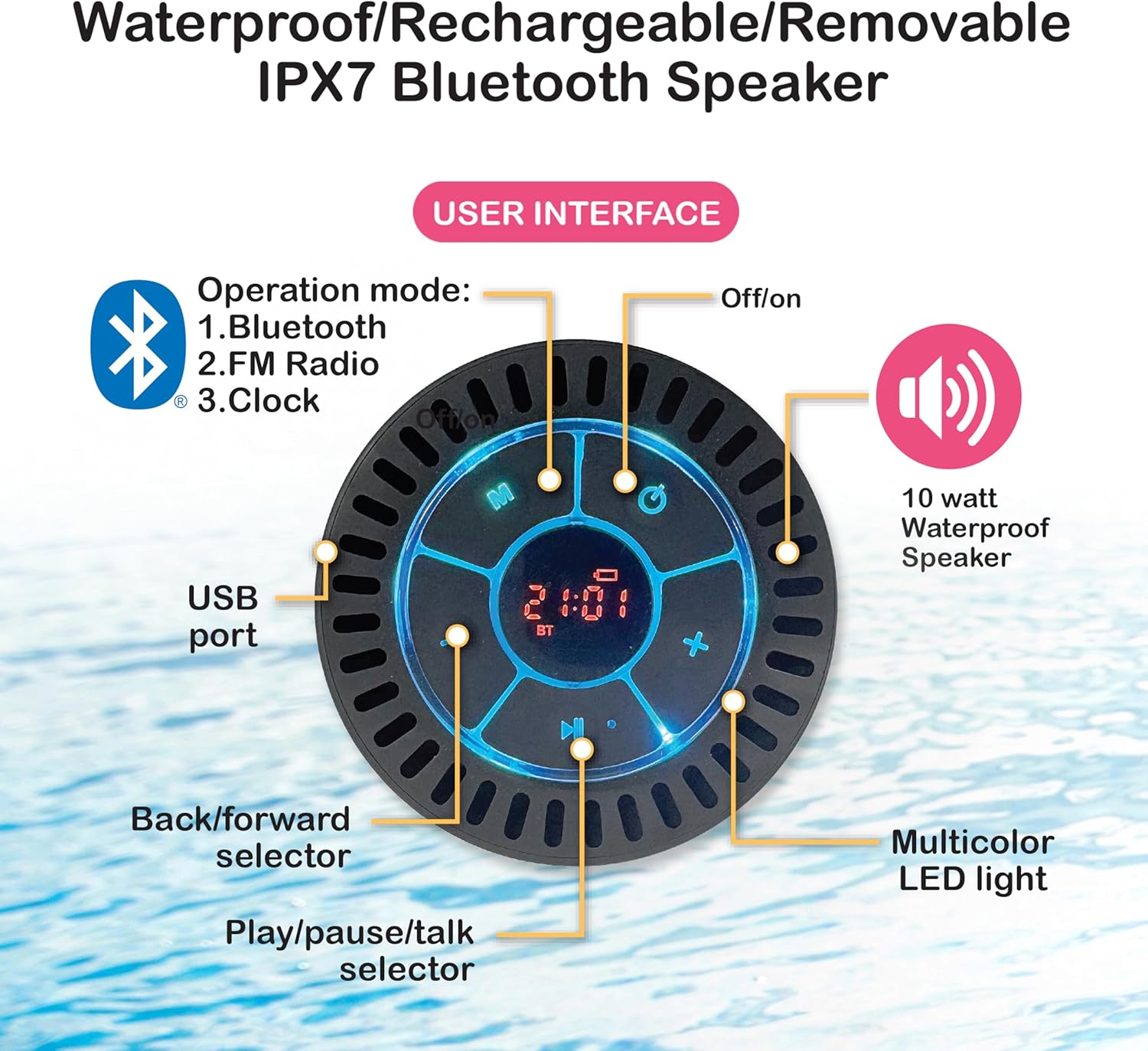 Inspired Living Inflatable Pool Pong Float with Bluetooth 5 IPX7 Waterproof Speaker, Cup Holders, Integrated Cooler, Floating Pool Game Table for Adults, Pool Party, Water Games, Pool Pong Set
