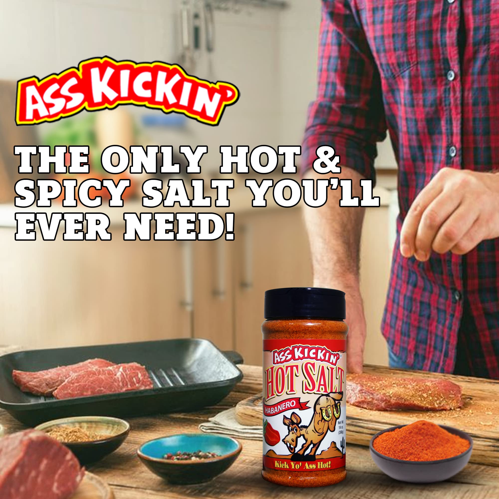 Kickin' Épicez votre vie avec notre sel piquant à l'habanero premium - Infusion de saveurs ardentes pour chaque plat - Bouteille à saupoudrer de 14 oz