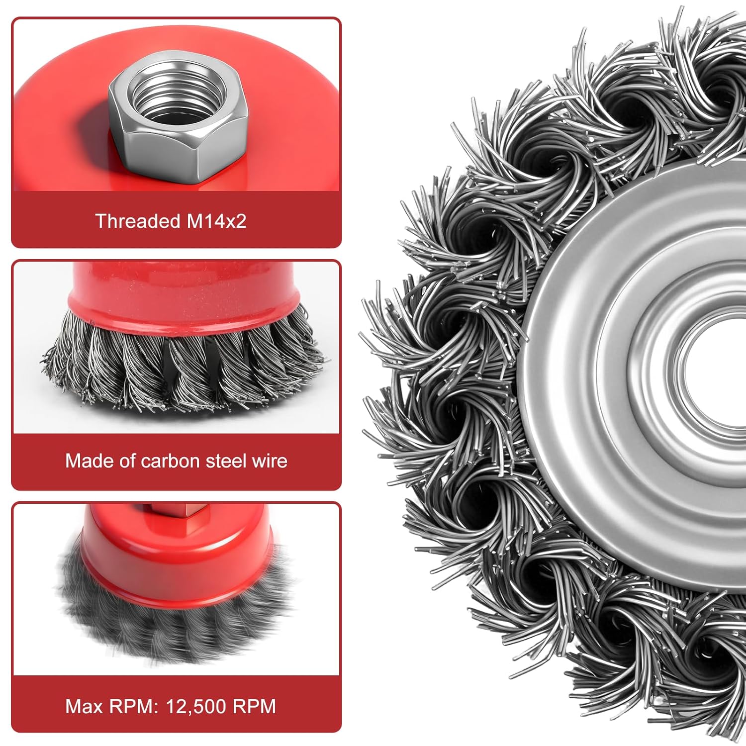 8PCS Wire Wheel Brush for Angle Grinder, Wire Wheels for Angle Grinder, 4 Inch Twist Knotted Carbon Steel Wire Wheel with M14 Thread Arbor, Cup Brush for Rust Removal, Heavy Cleaning