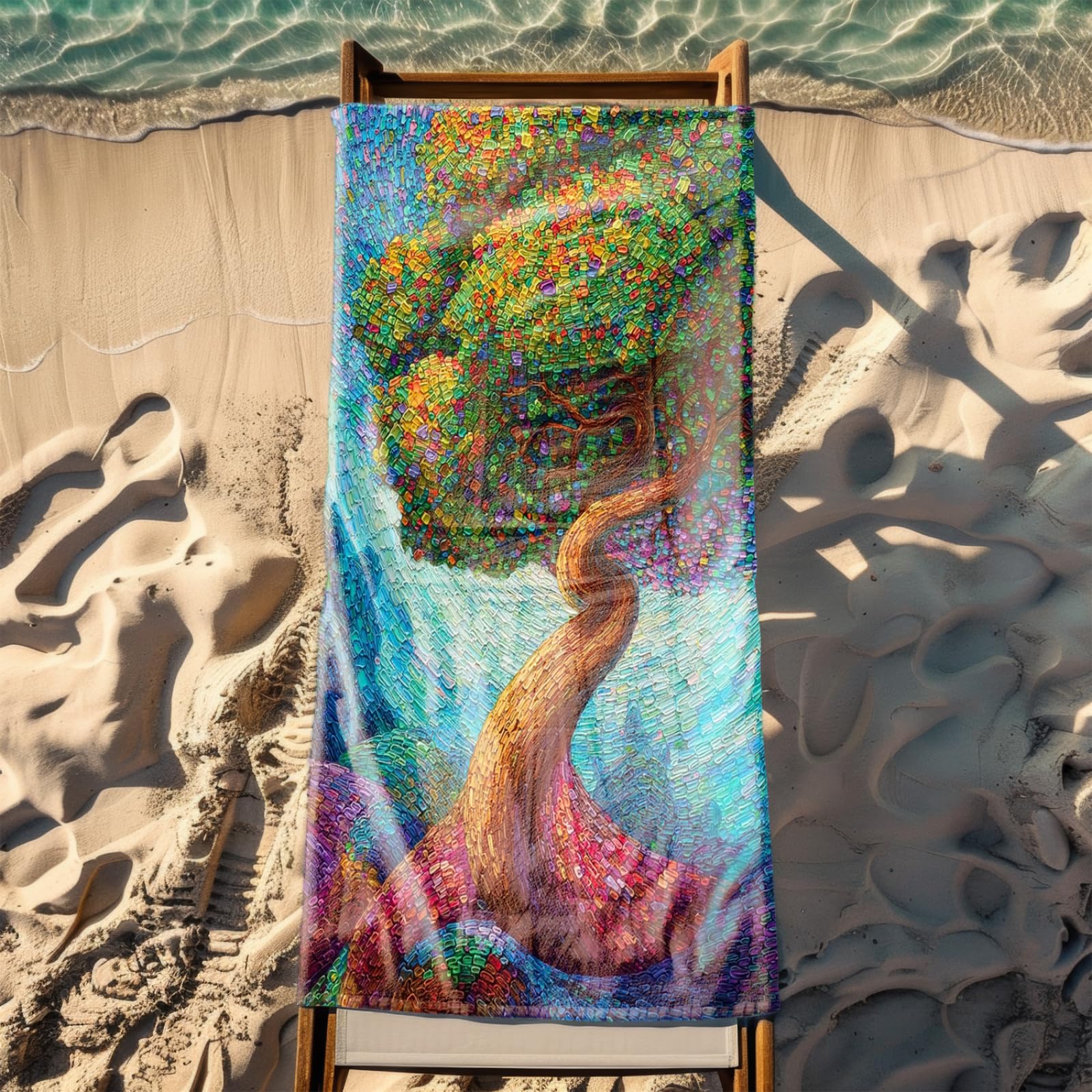 Générique Serviette Microfibre Plage Vert Jaune Arbres Violets