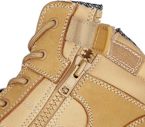 Miniatura 5 de Botas de trabajo para hombre, piel nobuck con puntera de acero, cremallera YKK, 6 pulgadas, SD, antipinchazos (AT501, trigo)