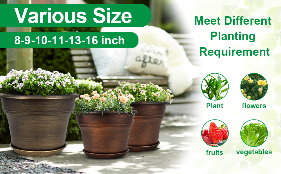 Amazon.com : 16 inch Plant Pots Outdoor Planters4 Pack Large Plastic Flower  Pot For Indoor Plants With Drainage Holes & Saucer, Resin Decorative  Container Sets With Trays For House Outdoor Garden Plant
