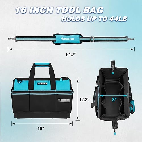 Miniatura 2 de DURATECH Bolsa de herramientas resistente de 16 pulgadas con parte inferior dura impermeable, organizador de bolsa de herramientas de boca ancha