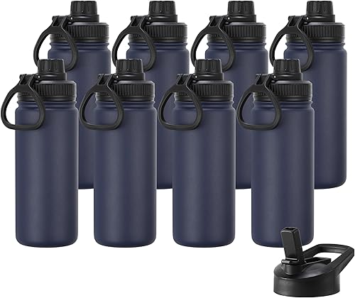 Miniatura 18 de DOMICARE Botella de agua aislada, 22 onzas, botella deportiva reutilizable de acero inoxidable aislada al vacío con tapa de popote y tapa de