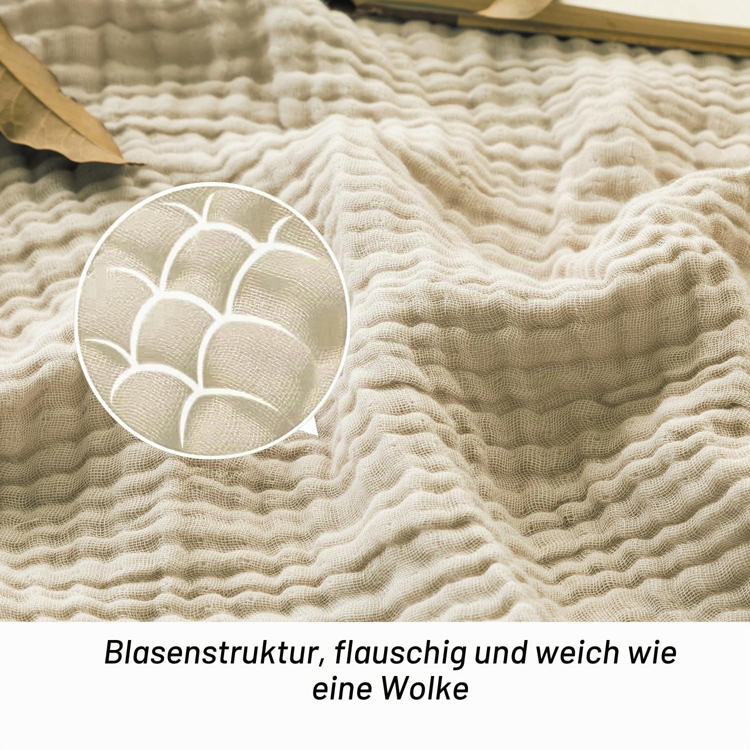 EMME Musselin-Decke 100% Baumwolle 152 x 203 cm Beige atmungsaktive Gaze-Decke