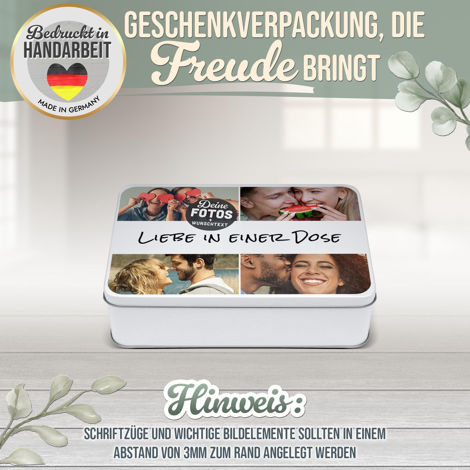 Print Royal PR Geschenkdose selbst gestalten mit 4 Fotos & Text - Blechdose bedrucken, Personalisierte Keksdose - Muttertagsgeschenk, Geburtstag, Weihnachten | Rechteckig weiß, 450 ml