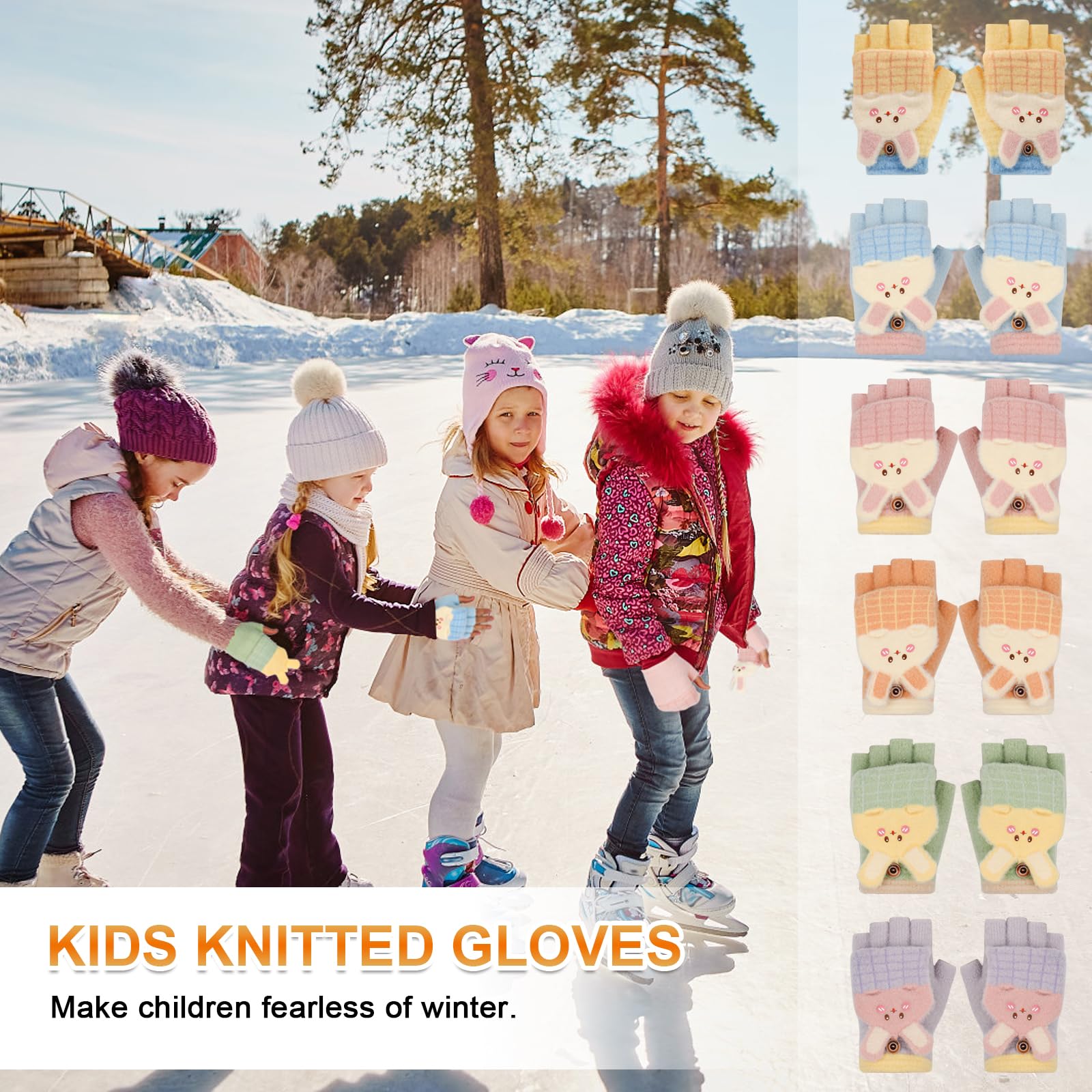 TAGVO Guantes Sin Dedos para Niños, Guantes sin dedos convertibles Flip Top, Guantes Táctiles Térmicos con Forro Suave, Multifuncional Elástico Guantes de Invierno para niños y niñas 7 a 13 Años