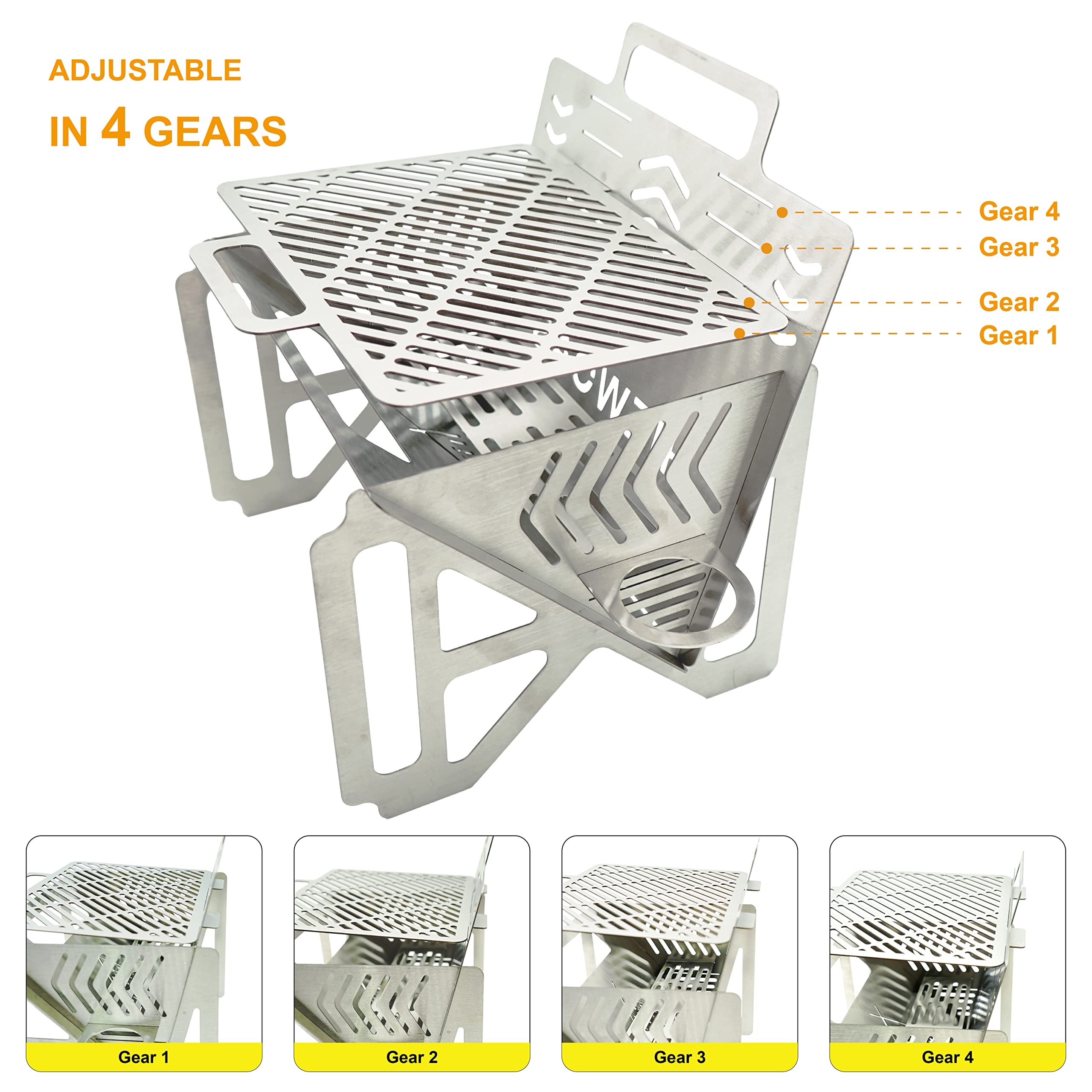 HIEWOAS Fire Pit and Campfire Grill, Dual Purpose Camping Fire Pit Detachable Campfire Pit Portable Grill for Camping, Outdoor Wood Stove Burner, Wood Fire Pit Grill for Car Camping Hiking BBQ