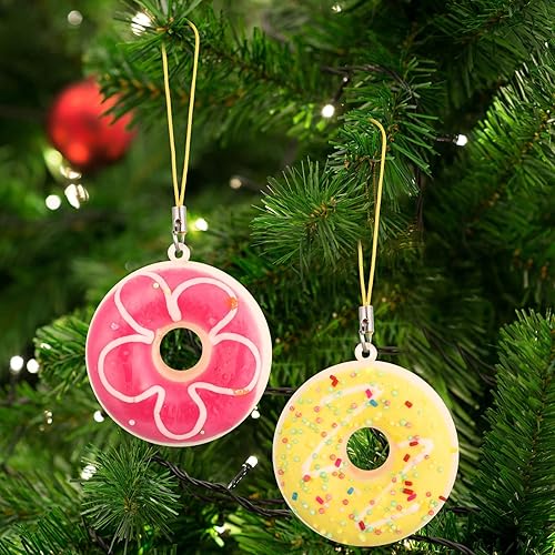 Miniatura 7 de Juego de 12 adornos de Navidad con forma de dona de espuma, adornos surtidos para árbol de Navidad, postre, mini adornos decorativos de Navidad para