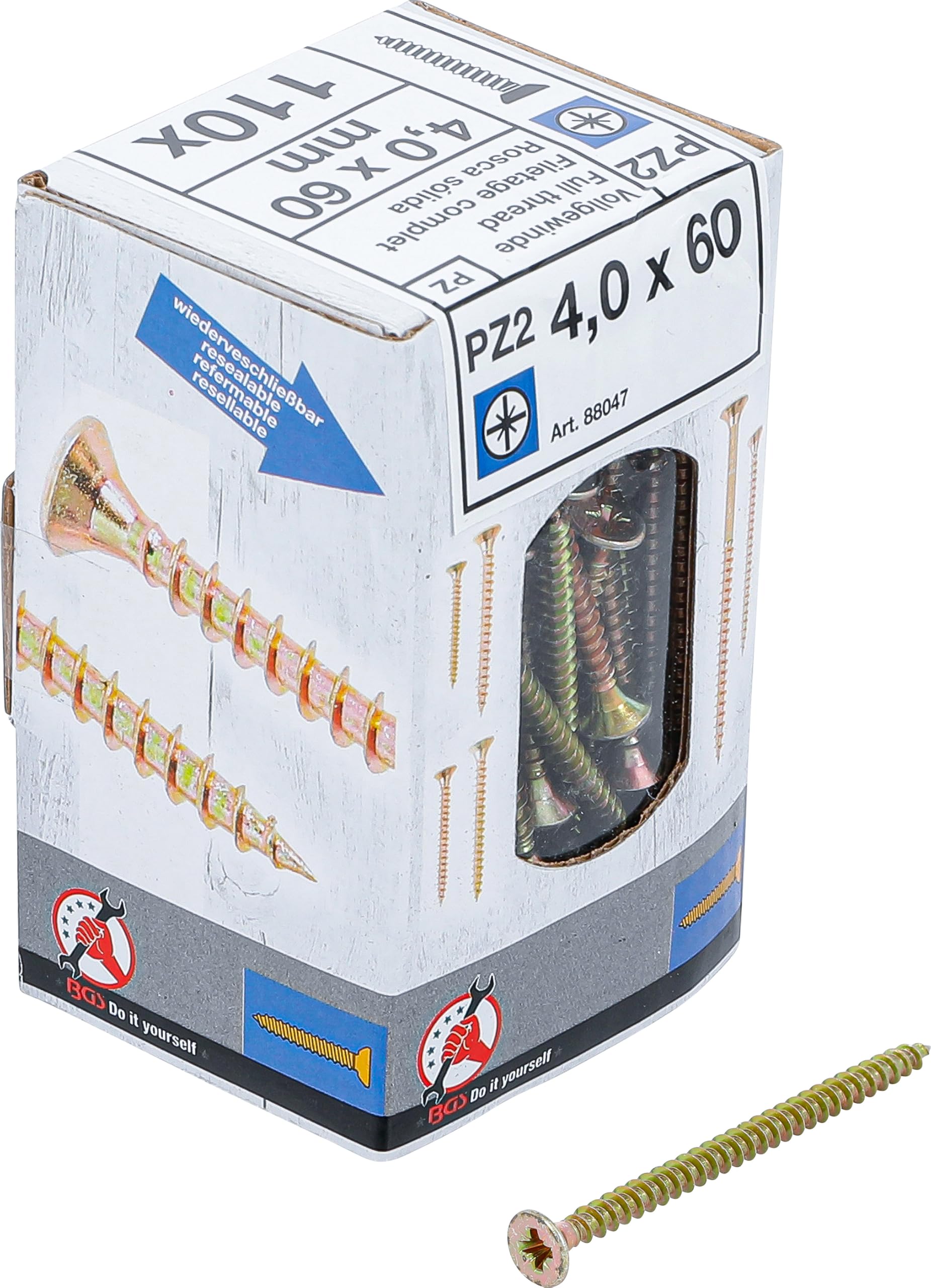 BGS DIY 88047 | Multi-Purpose Screws | Cross Slot PZ2 | 4.0 x 60 mm | 110 pcs.