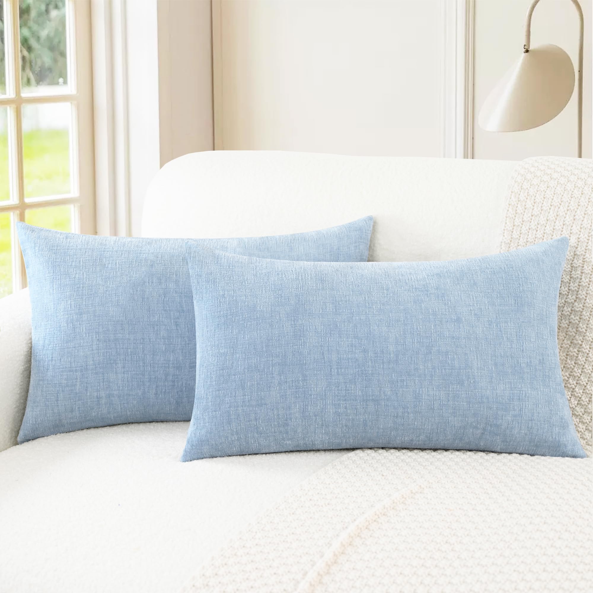CaliTime Pack of 2 Cozy Bolster Pillow Covers Cases for Couch Sofa Home Decoration Solid Dyed Soft Chenille 40cm X 66cm Baby Blue โ image 1