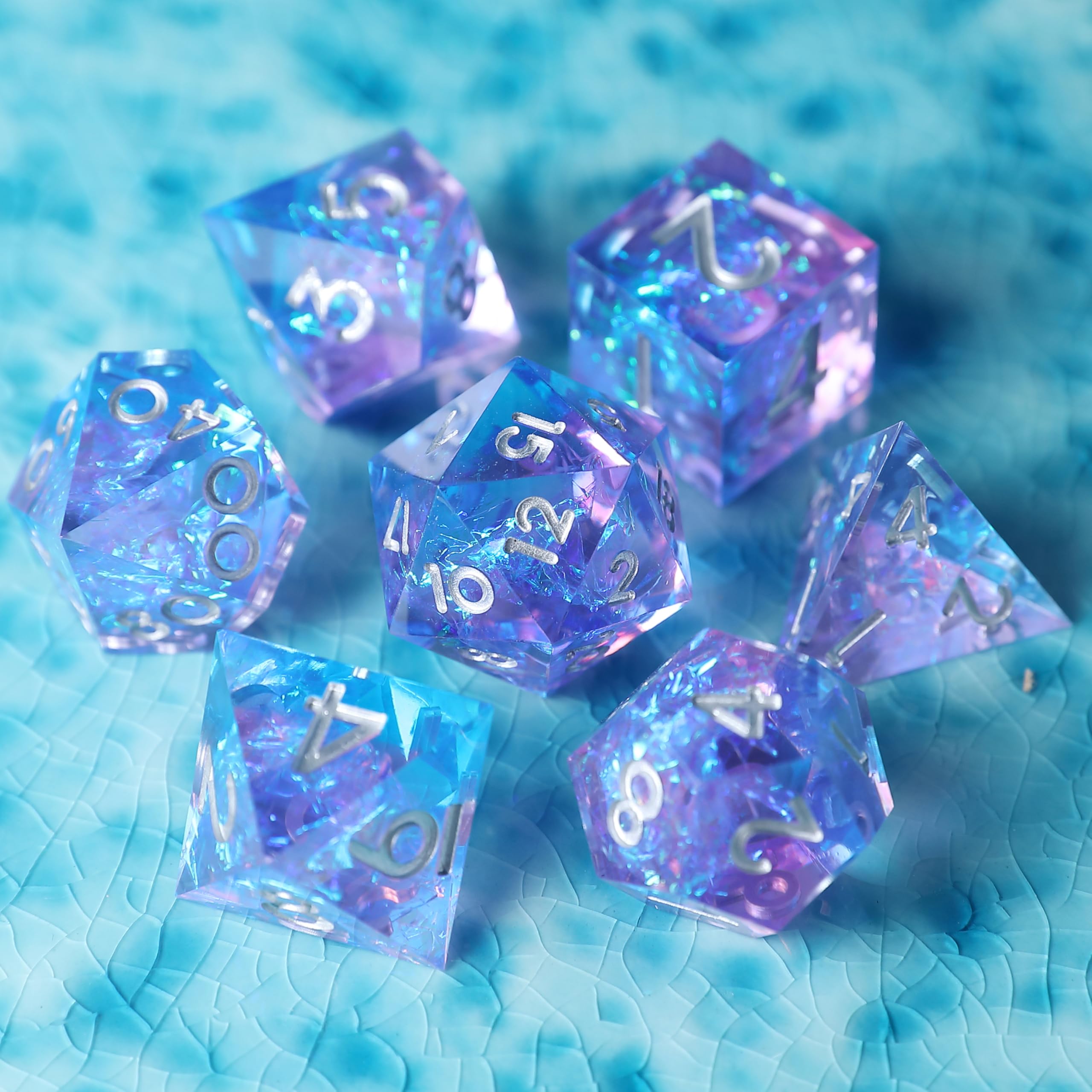 DND Dice Set 7pcs D4 D6 D8 D10 D12 D20 D% Polyhedral Handmade Resin Sharp Edged D&D Dice for Dungeons and Dragons Pathfinder Roll Playing Table Games RPG MTG Games with Gift Box — image 1