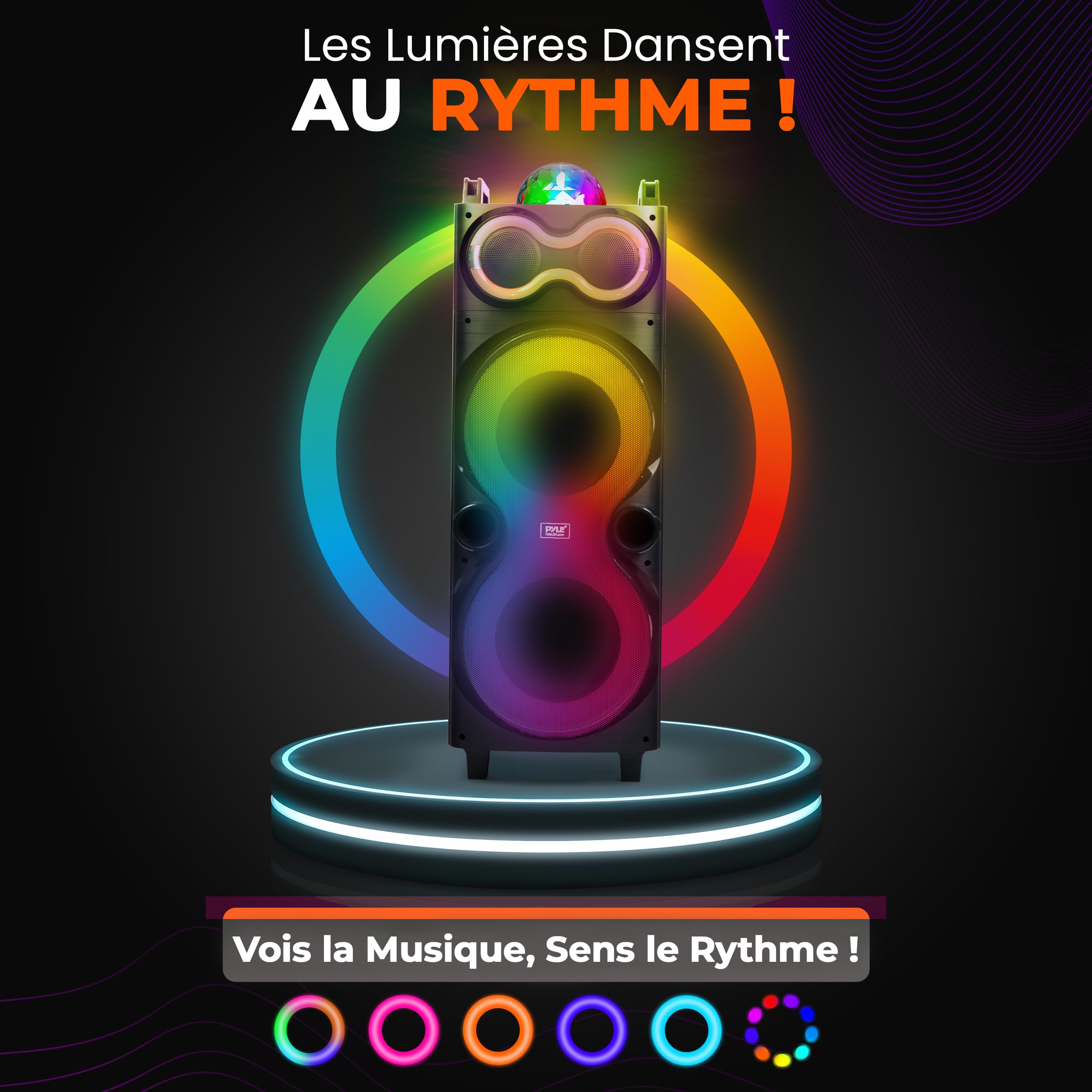 Pyle Enceinte Bluetooth Karaoké 240 W, Sono Portable, Double Haut-Parleur, Enceinte Bluetooth Puissante avec Micro sans Fil USB/SD/AUX/FM, Éclairage LED, Fêtes Extérieures et Intérieures