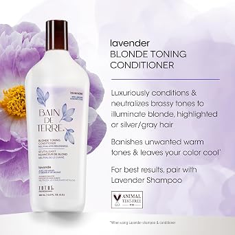 Bain de Terre Lavender Blonde Toning Shampoo & Conditioner Set, Neutralize Brassy Tones For Cool Blonde, Highlighted or Gray Hair, with Argan & Monoi Oils, Paraben-Free, Vegan, 13.5 Fl Oz