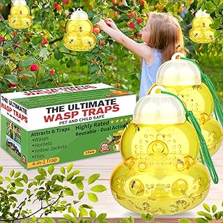 Wasp Trap Outdoor Hanging, Wasp Trap, Bee Traps Catcher, Outdoor Wasp Deterrent Killer Insect Catcher, Non-Toxic Reusable Hornet Traps Yellow Jacket Traps Outdoor Hanging 2 Packs (Yellow)