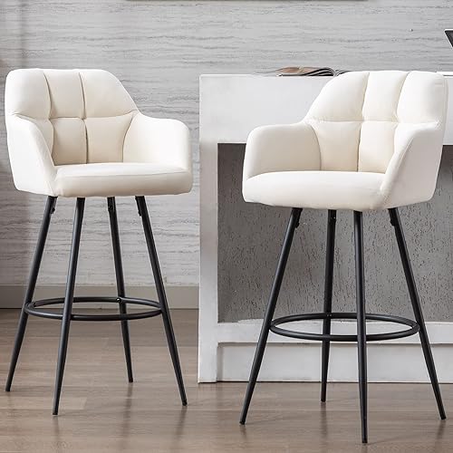 VESCASA Taburetes de bar de terciopelo con respaldo medio cuadrado copetudo, 30 pulgadas, modernos taburetes de bar tapizados con base de metal para