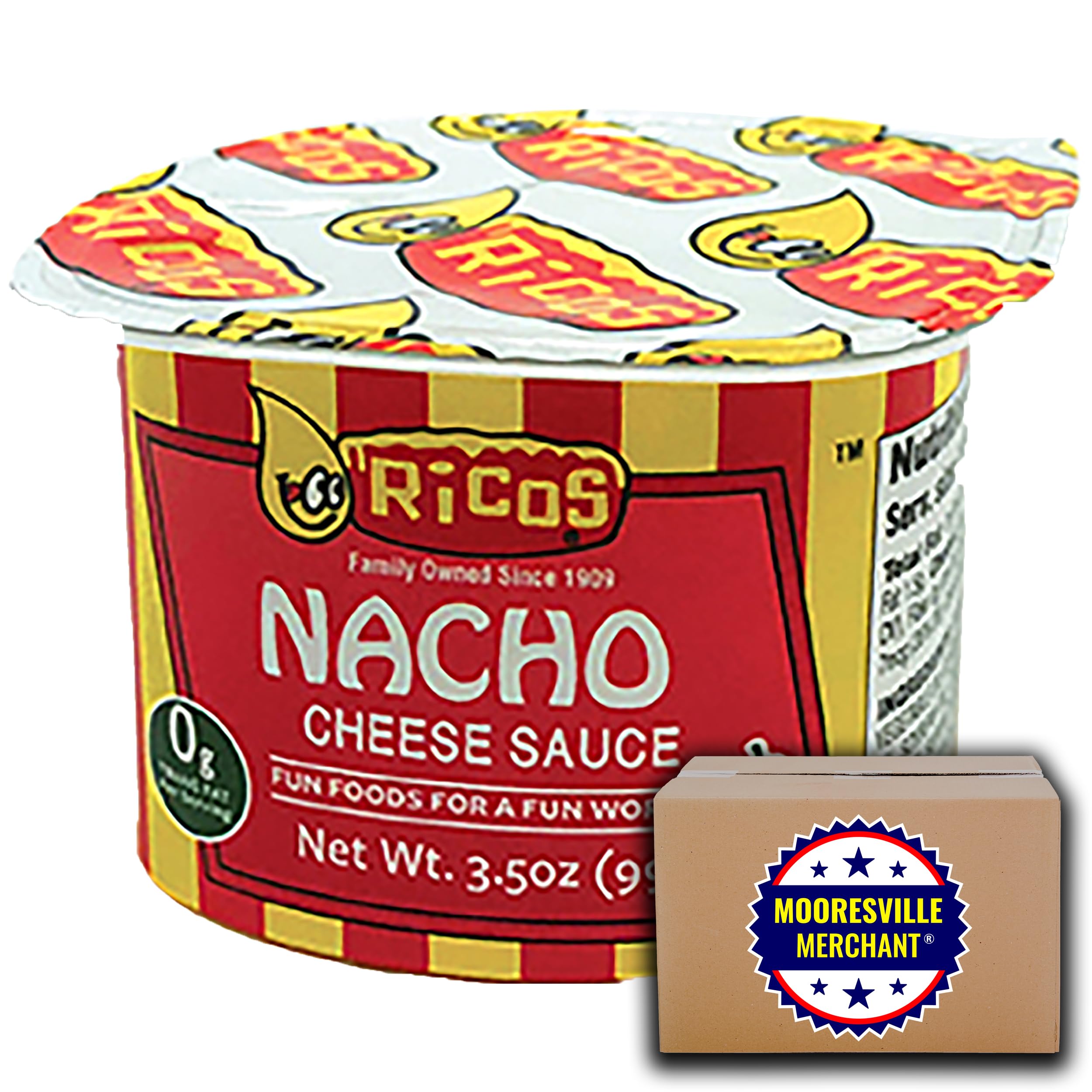 Ricos Nacho Cheese Sauce, 3.5 oz, 8 Cups with Mooresville Merchant Decal