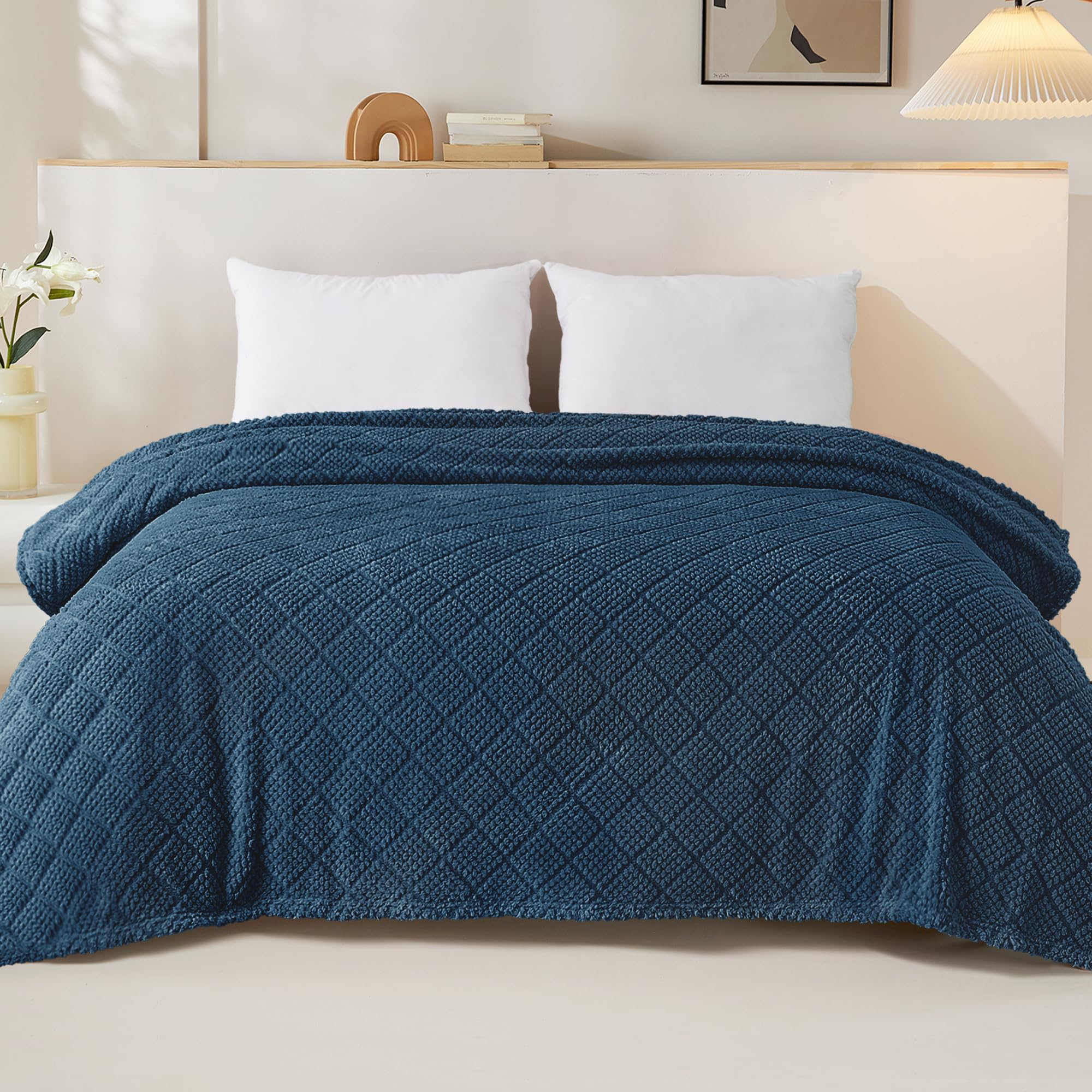 Whale Flotilla Fuzzy Fleece Queen Size Blanket for Bed 230x230 CM Soft Fluffy Jacquard Waffle Blankets for All Season Lightweight and Warm - Image 2