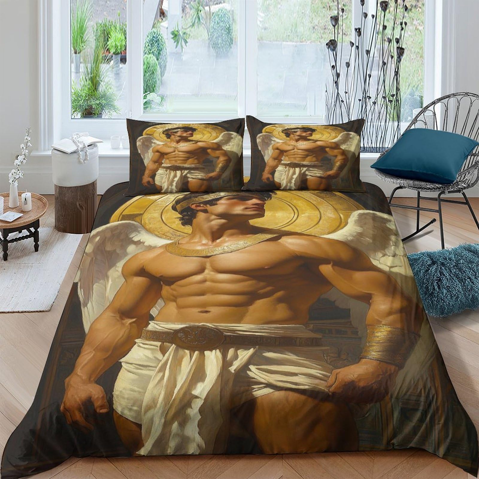 Ctjqhvkz Style-2 3D Printed Classical Angel Art Fitted Sheet Microfiber Soft Breathable Renaissance Figure Bed Sheet Bedroom Decor Single（135X200cm）