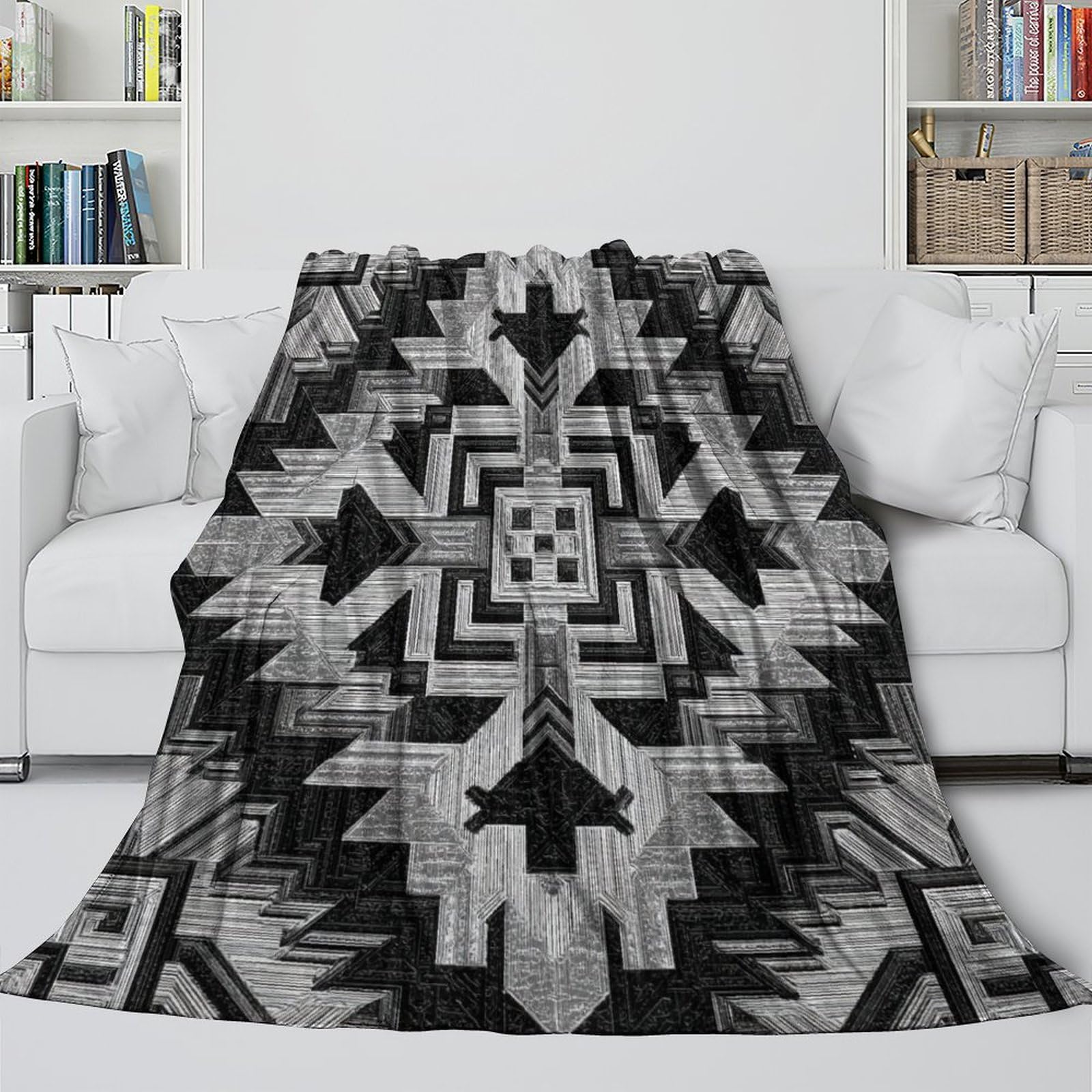 Texture piatta in bianco e nero in stile sud-occidentale, motivo inciso Manta Súper Suave | Colcha Patchwork | Funda De Viaje Cómoda Y Esponjosa 80x90inch(200x230cm)