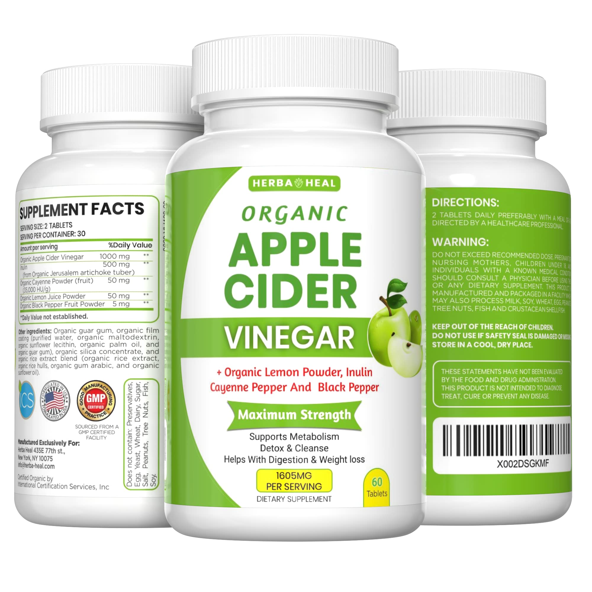 Buy Apple Cider Vinegar s 1 1600MG with the Mother, Lemon Powder