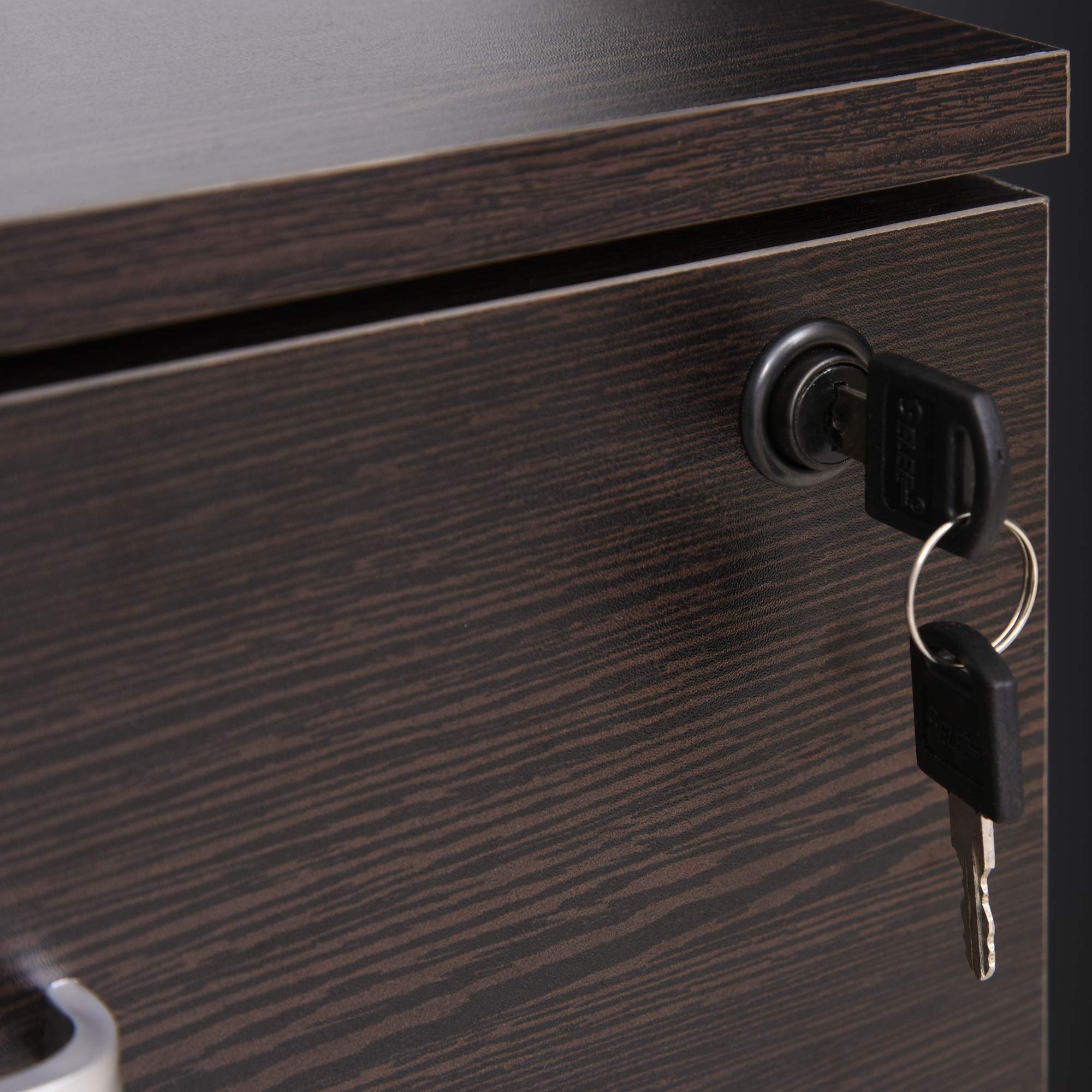 Vinsetto Schedario da Ufficio Cassettiera Per Scrivania in Legno, 2 Cassetti, Serratura con 2 Chiavi, Nero, 40x45x55.6cm