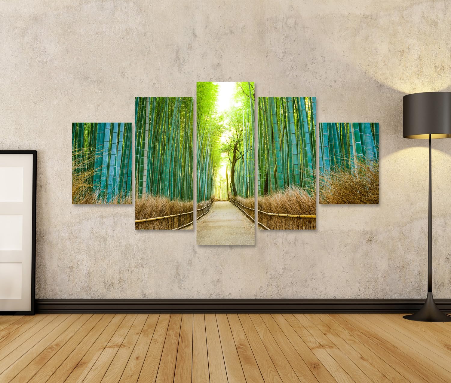 islandburner Tableau sur toile Chemin de bambou au soleil Belle nature Japon Chemin de bambou Forêt de bambou Images murales Poster